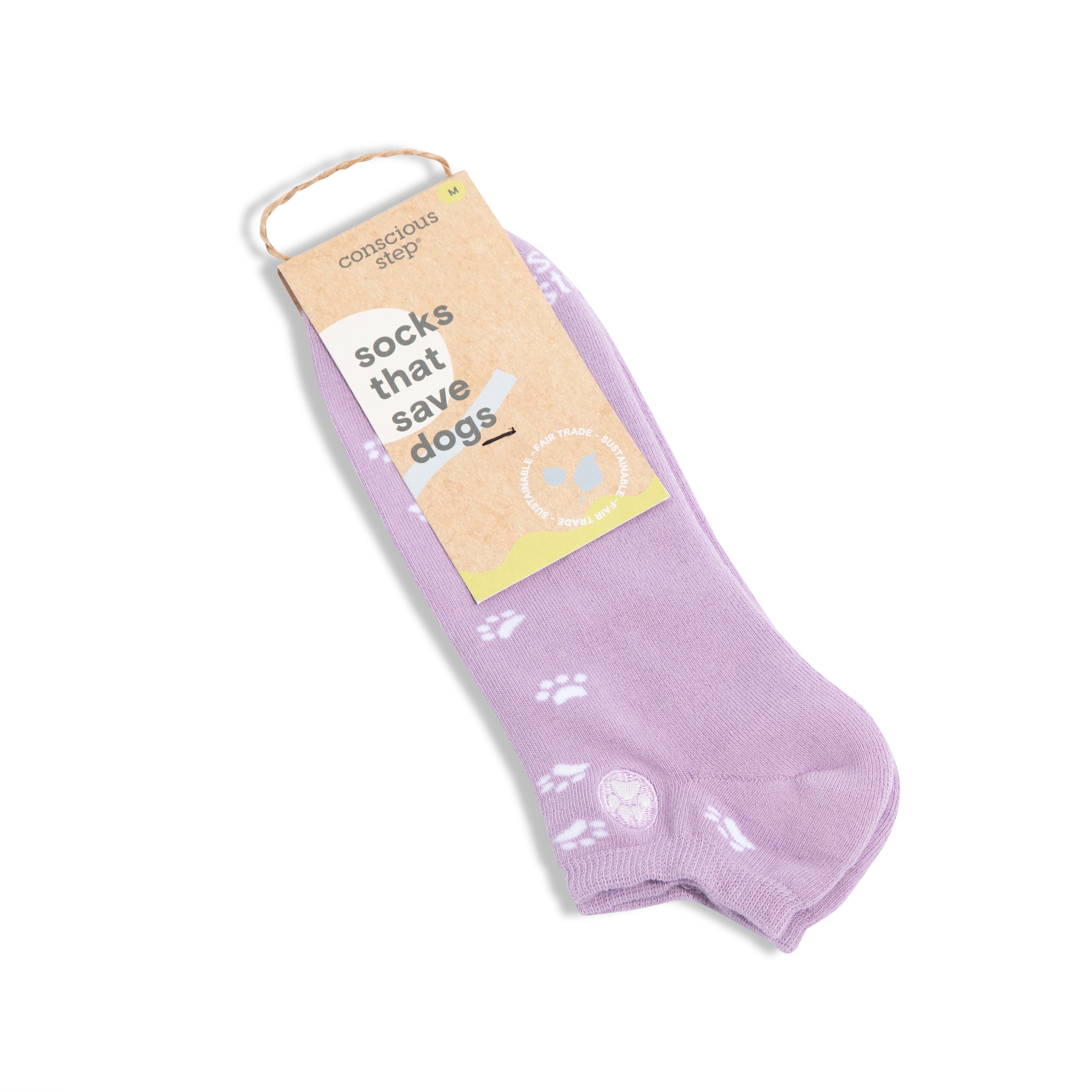 Light purple paw-print organic cotton ankle socks — Conscious Step