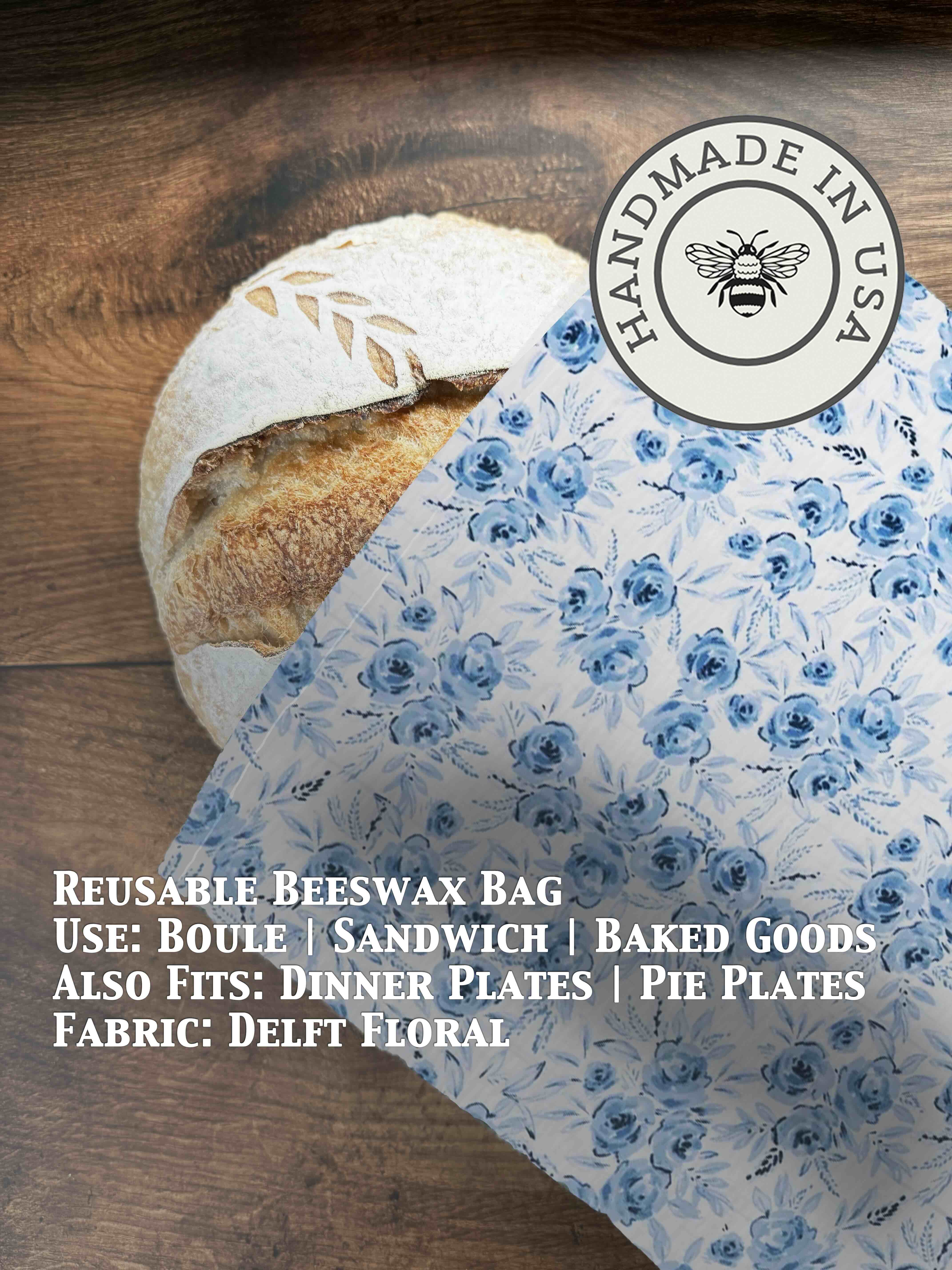 Beeswax bread bag in Delft Floral print — organic cotton, plastic-free