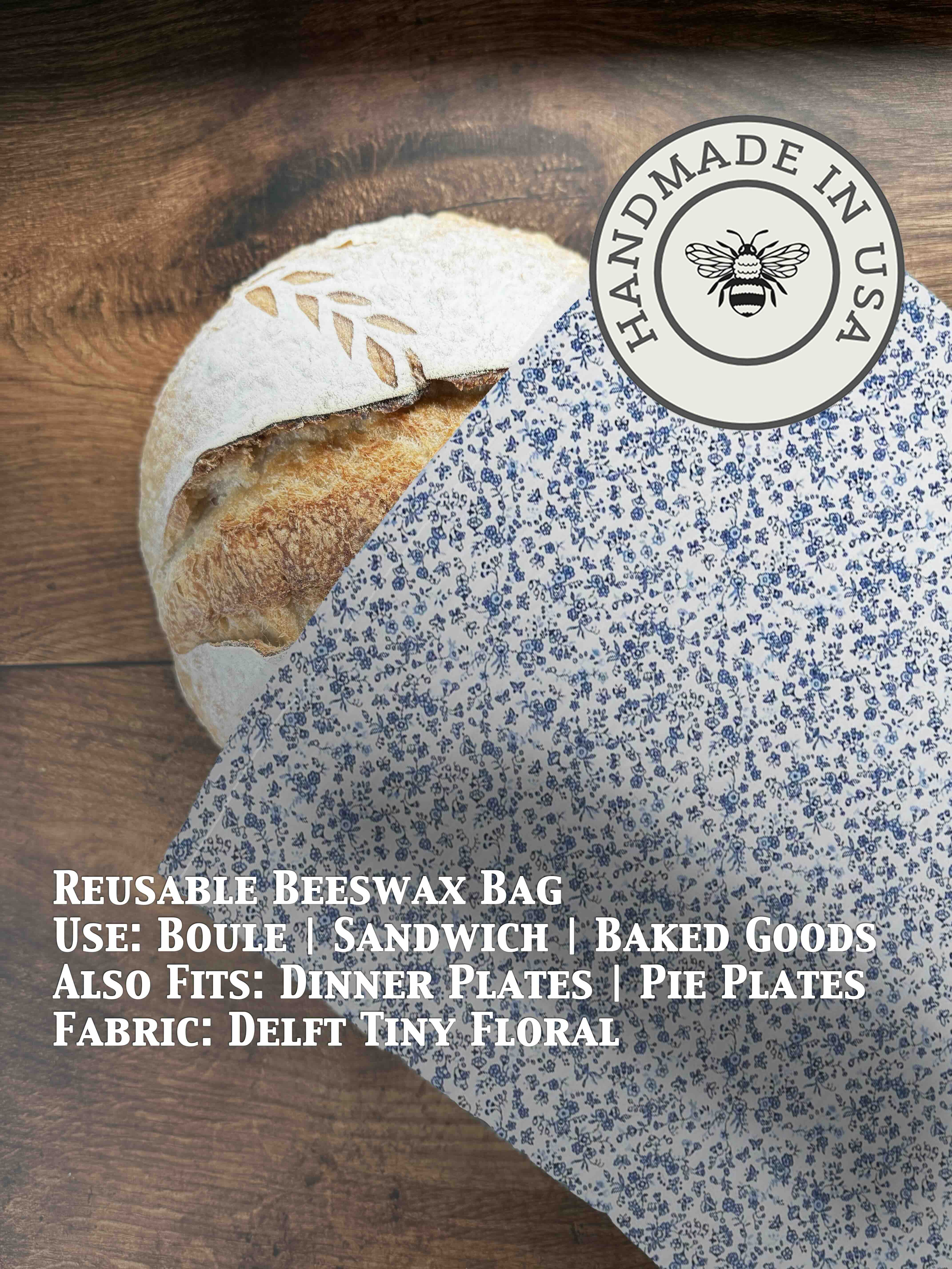 Beeswax bread bag in Delft Tiny Floral print — organic cotton, plastic-free