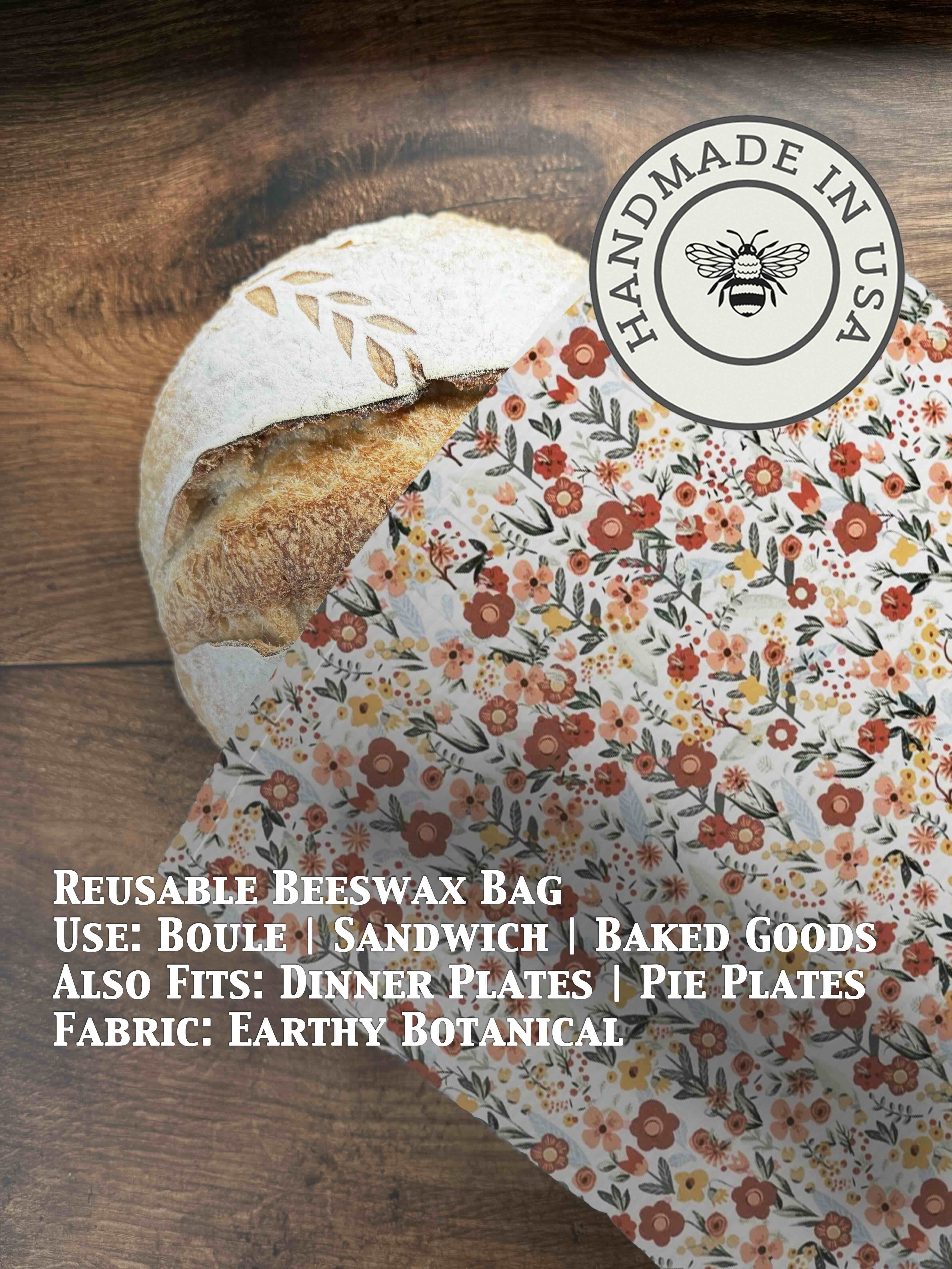Beeswax bread bag in Earthy Botanical print — organic cotton, plastic-free