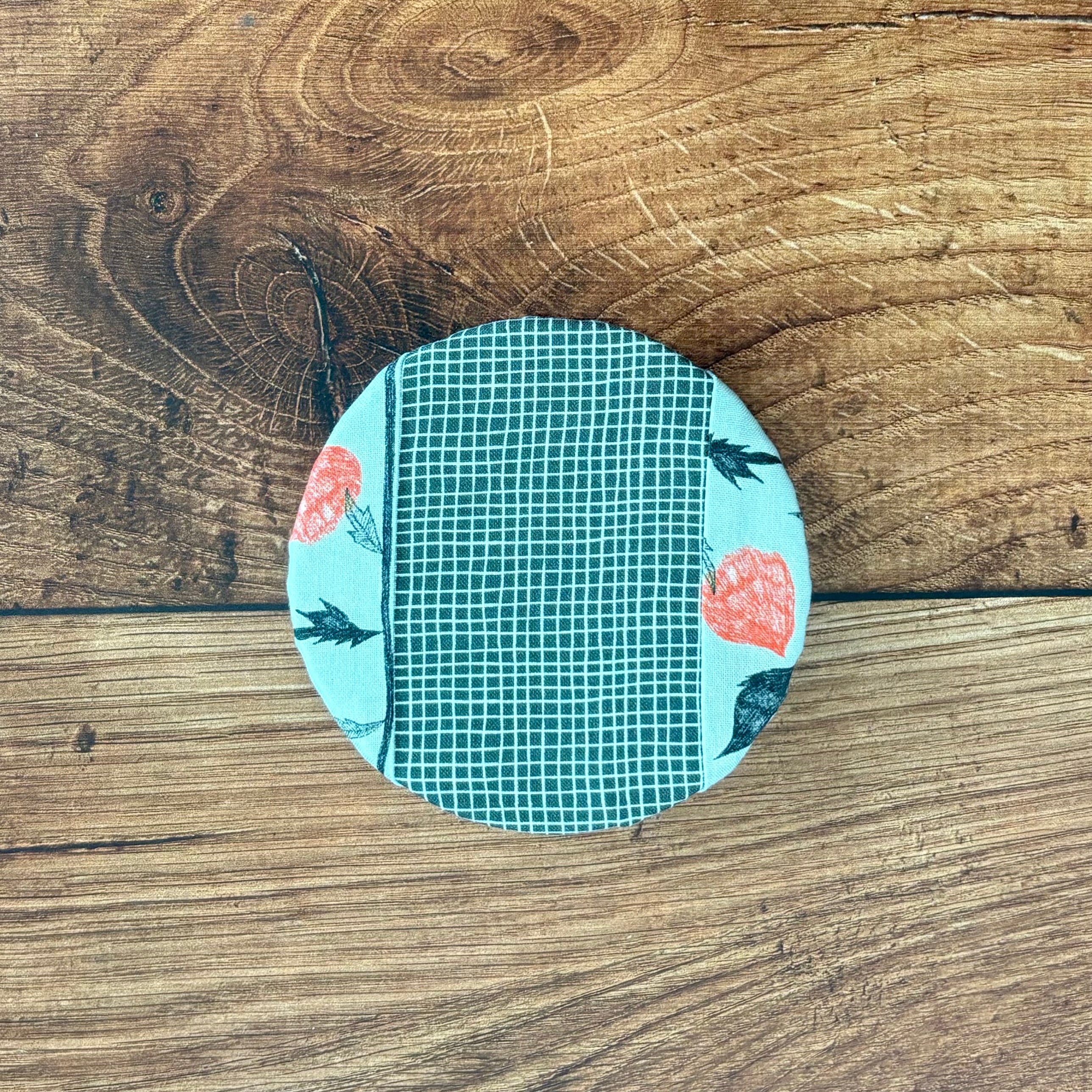 Cotton jar cover fitted over a jar — reusable, plastic-free, Five Oaks Farm
