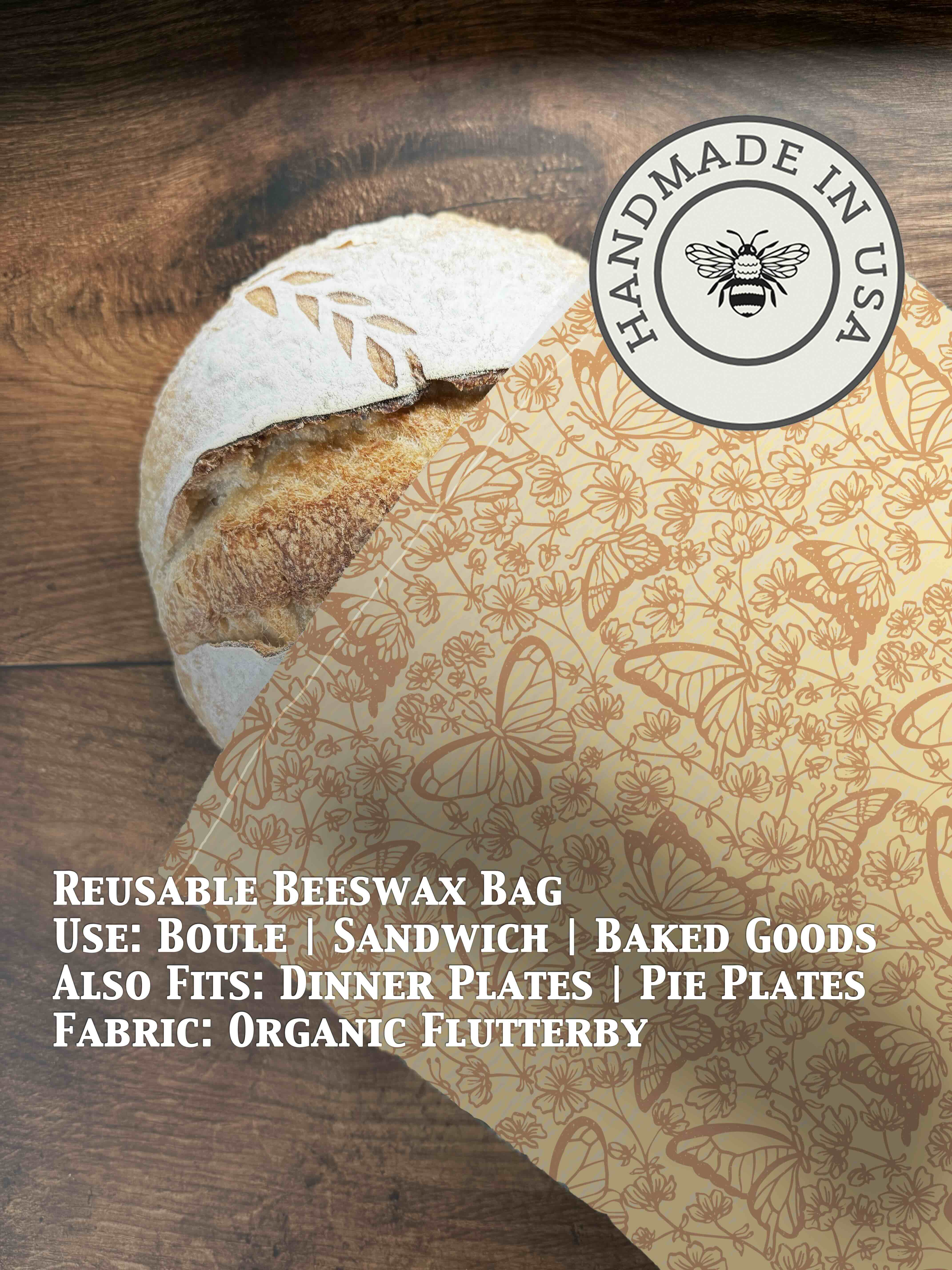 Beeswax bread bag in Flutterby print — organic cotton, plastic-free