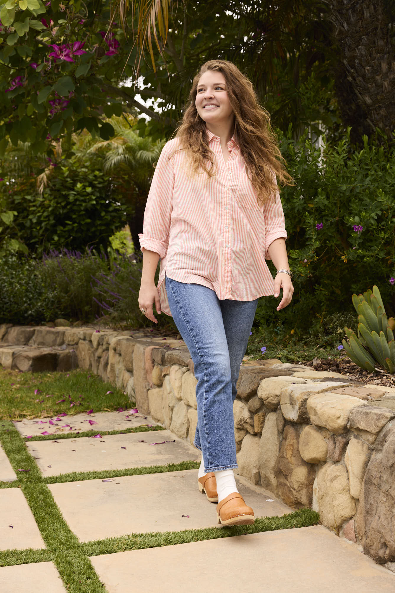 Good Boyfriend Shirt - Menswear Stripe Desert Pink