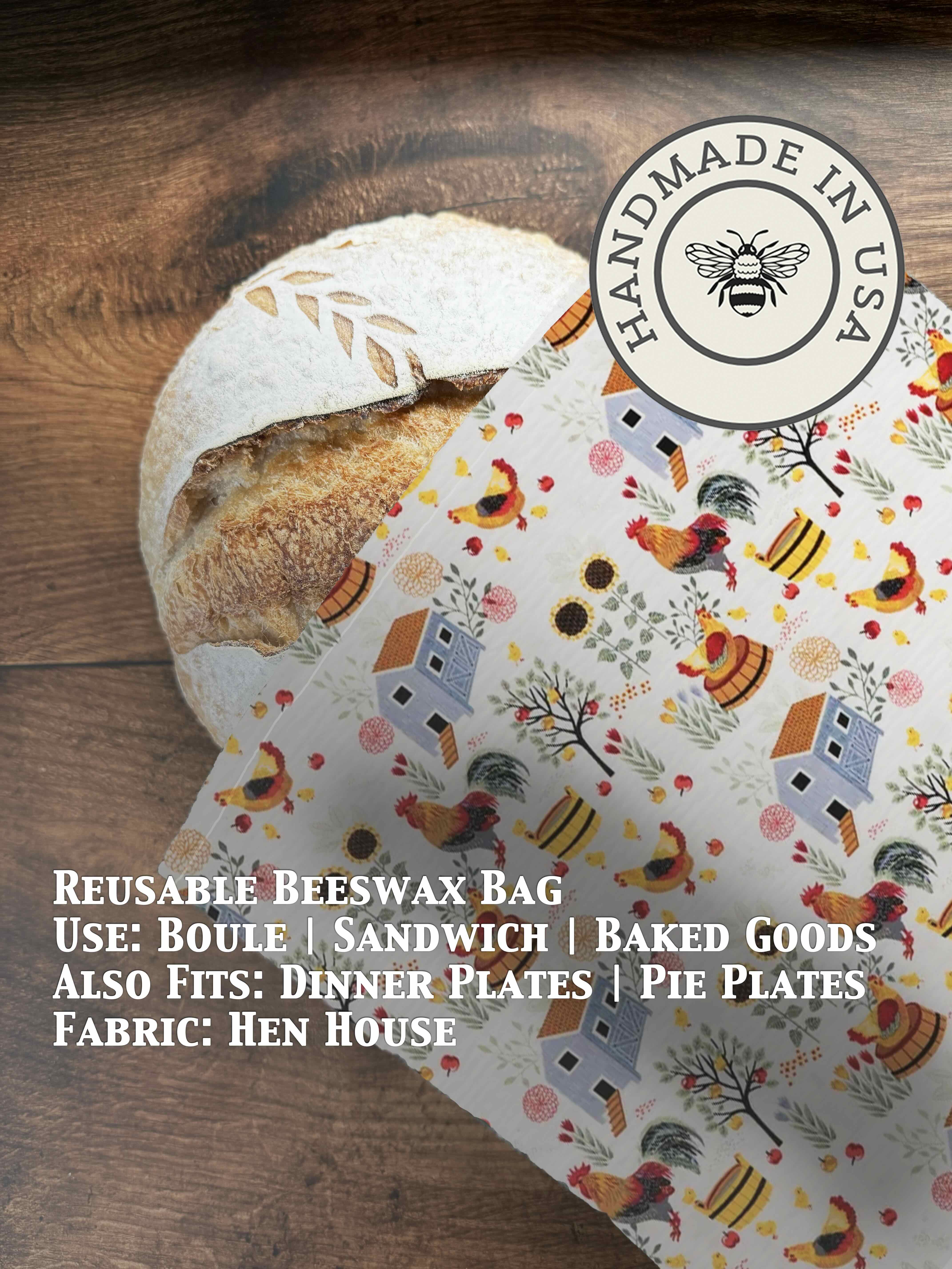 Beeswax bread bag in Hen House print — organic cotton, plastic-free