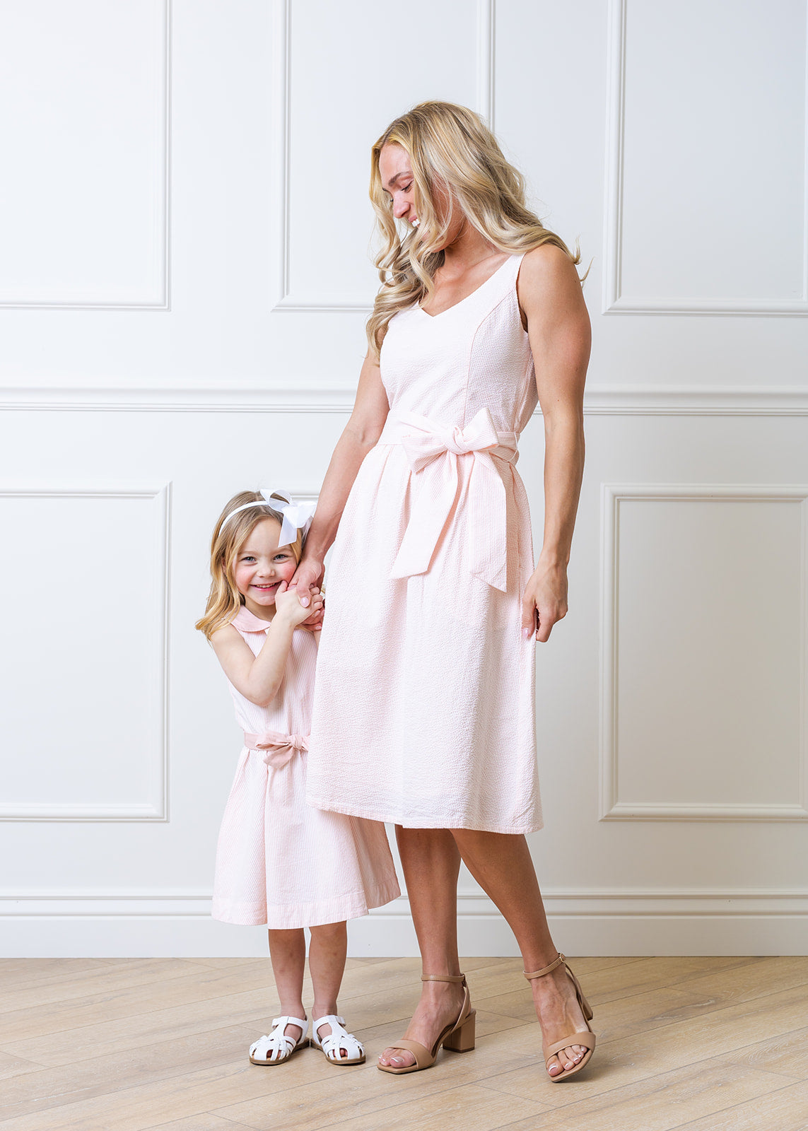 Seersucker Peter Pan Collar Dress Light Pink
