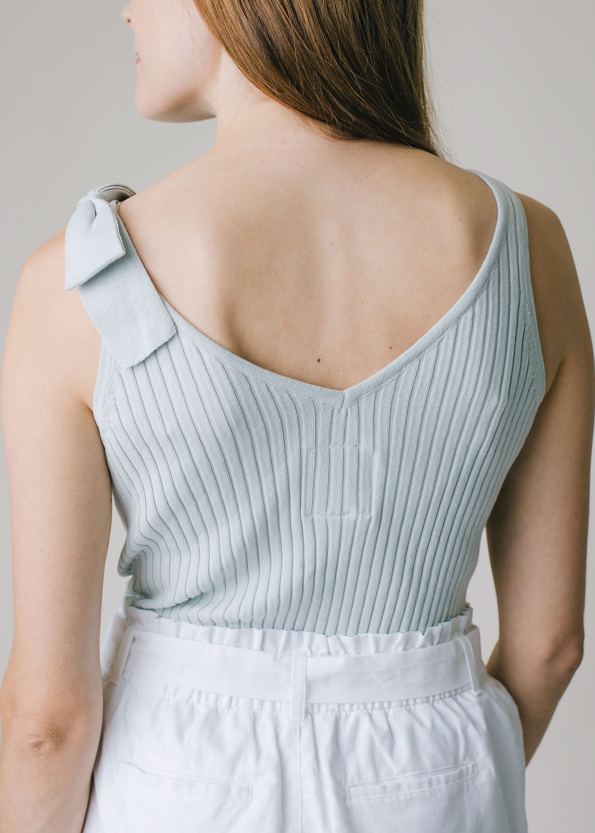 V-Neck Rib Knit Tank with Bow
