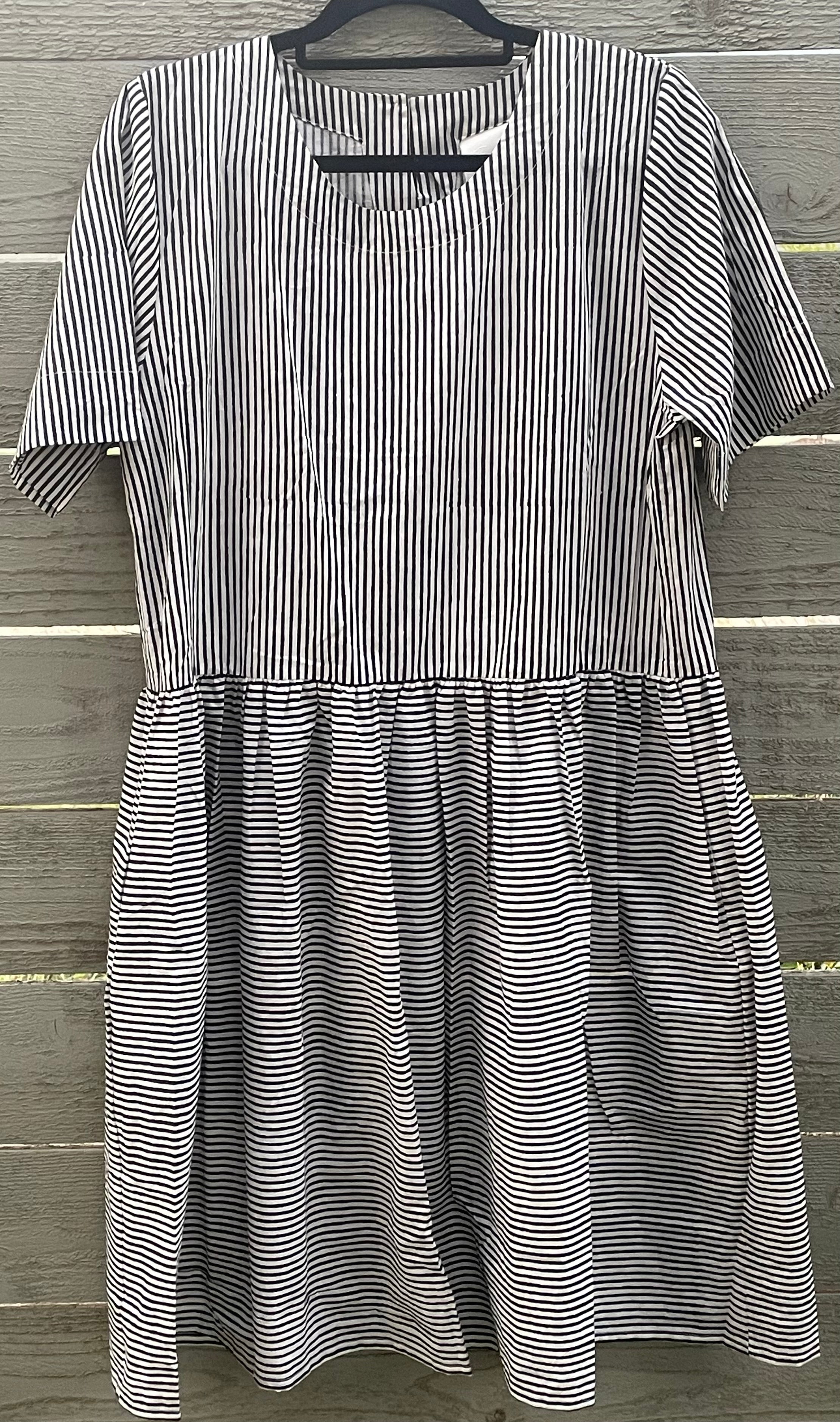 Hudson Dress - Menswear Stripe Black