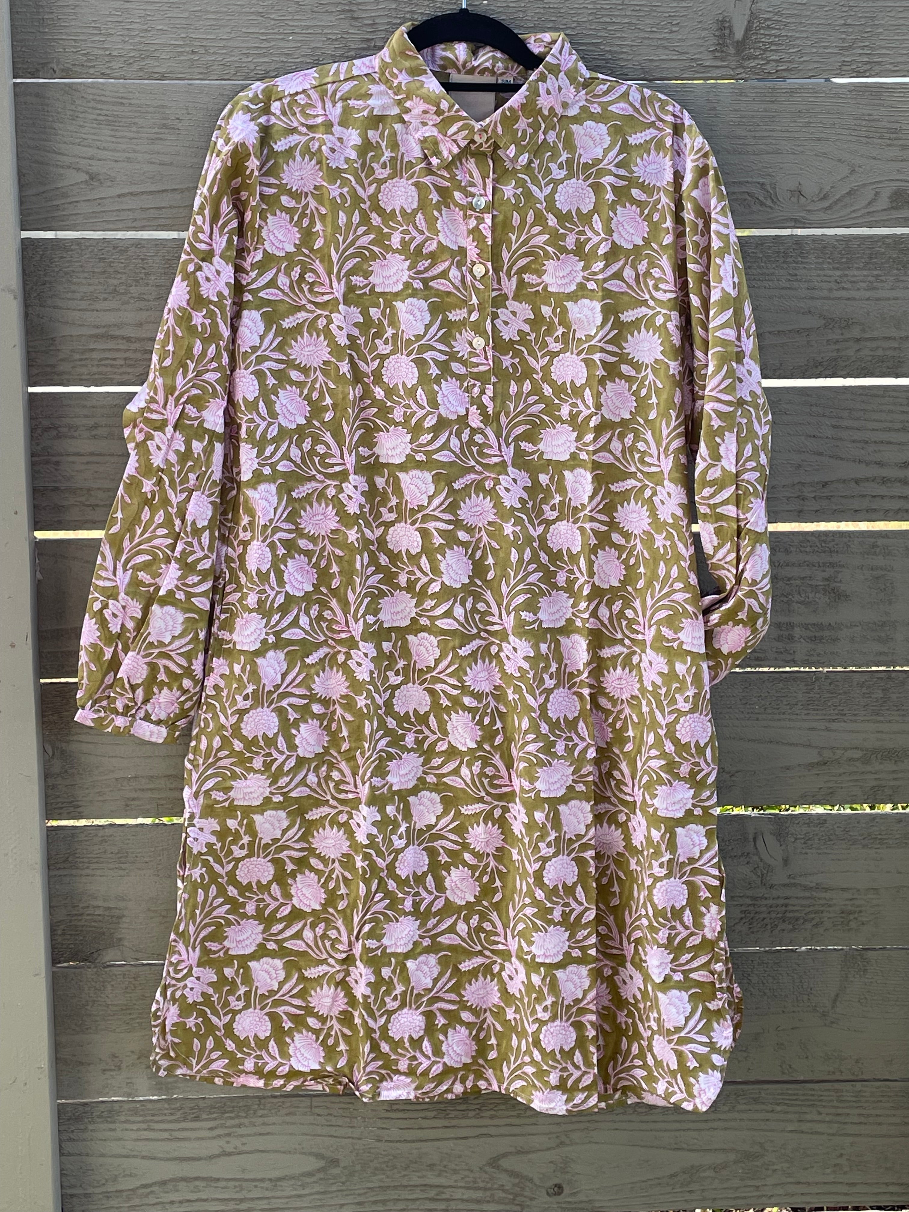 Good Boyfriend ShirtDress - Floral Escape Olive Oil/Lavender