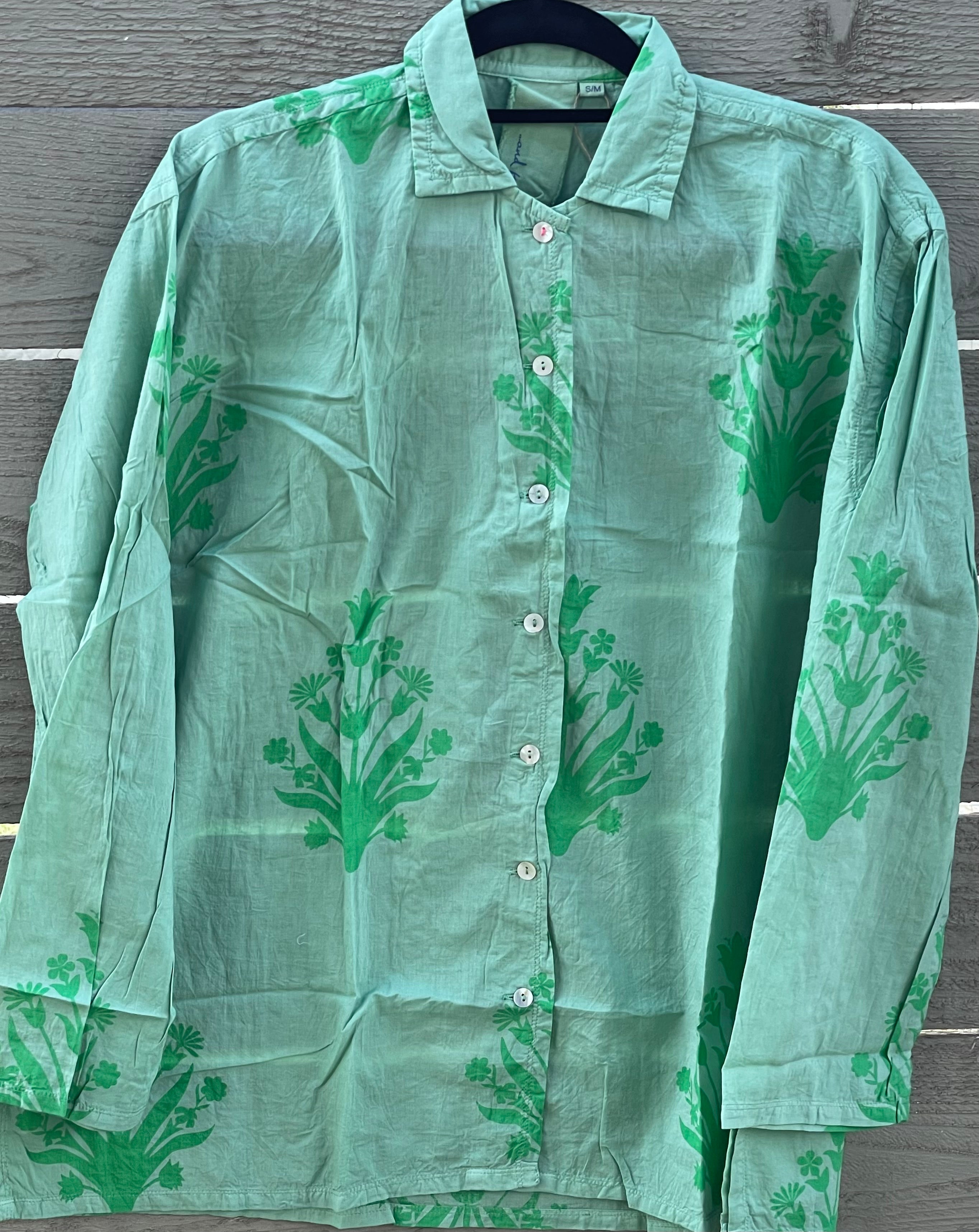 Relaxed Boyfriend Shirt - Cameo Floral Overdye Watercress