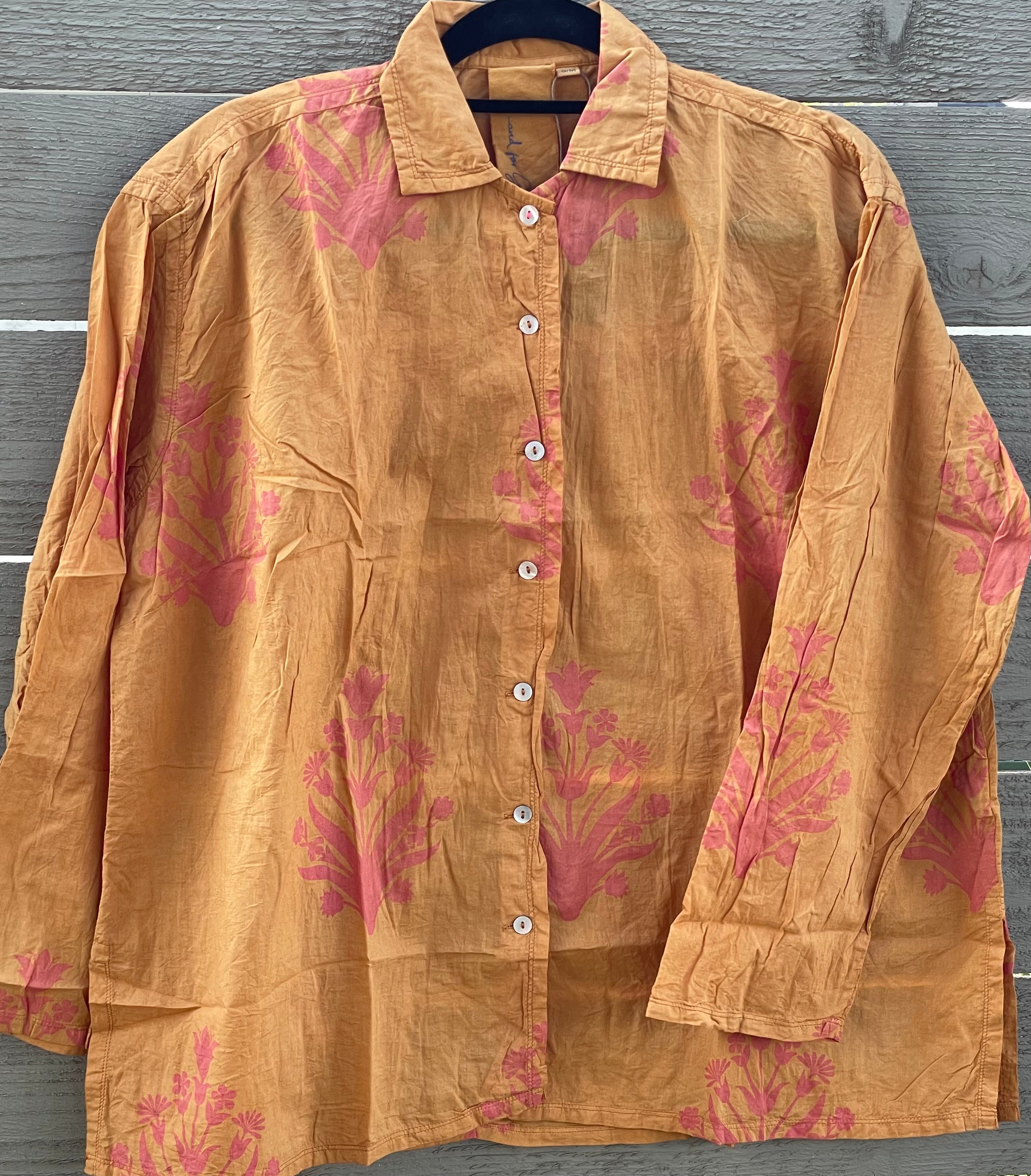 Relaxed Boyfriend Shirt - Cameo Floral Overdye Fawn