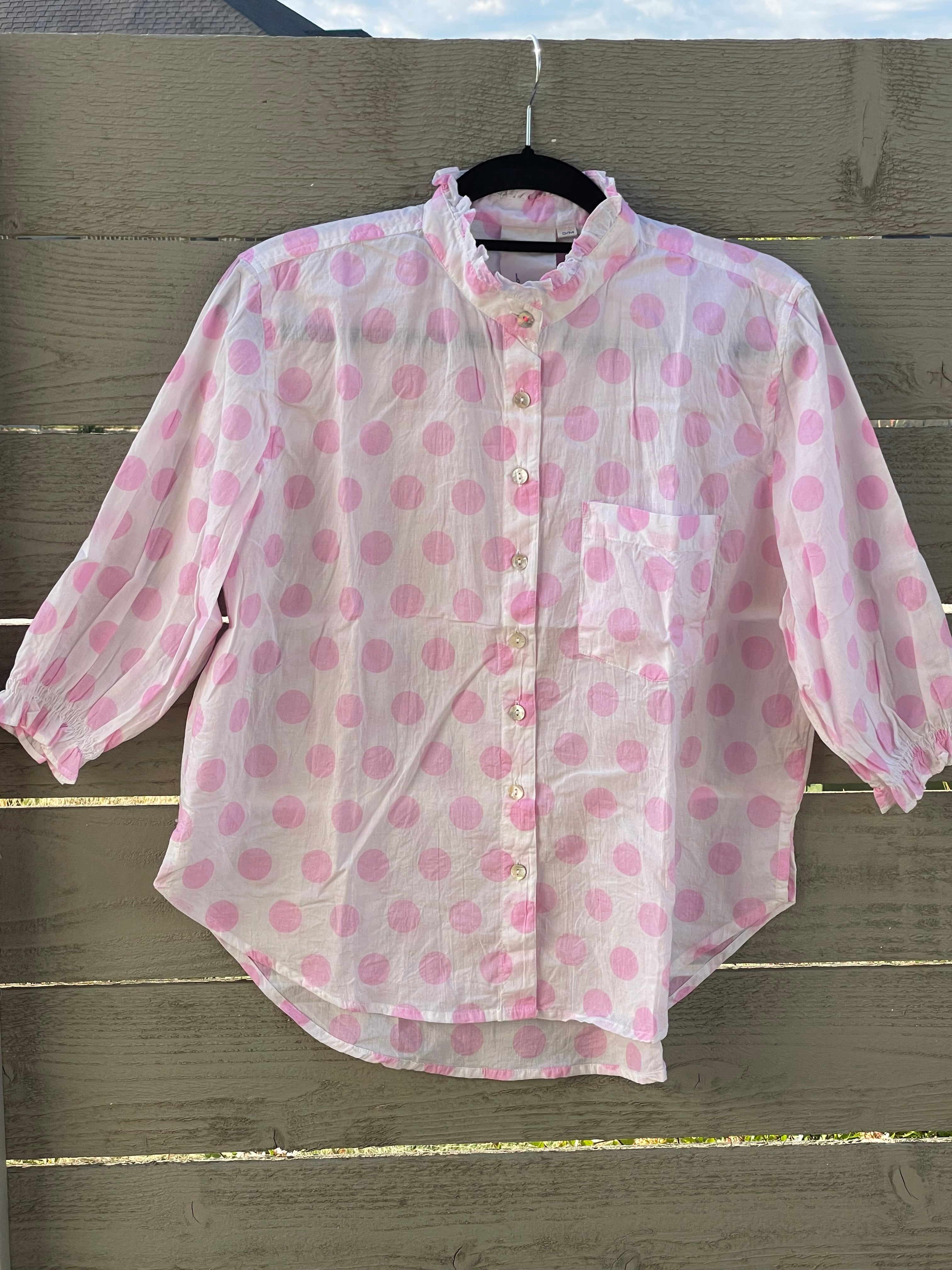 Good Girlfriend Shirt with Ruffle Trim - True Dot Tickled Pink
