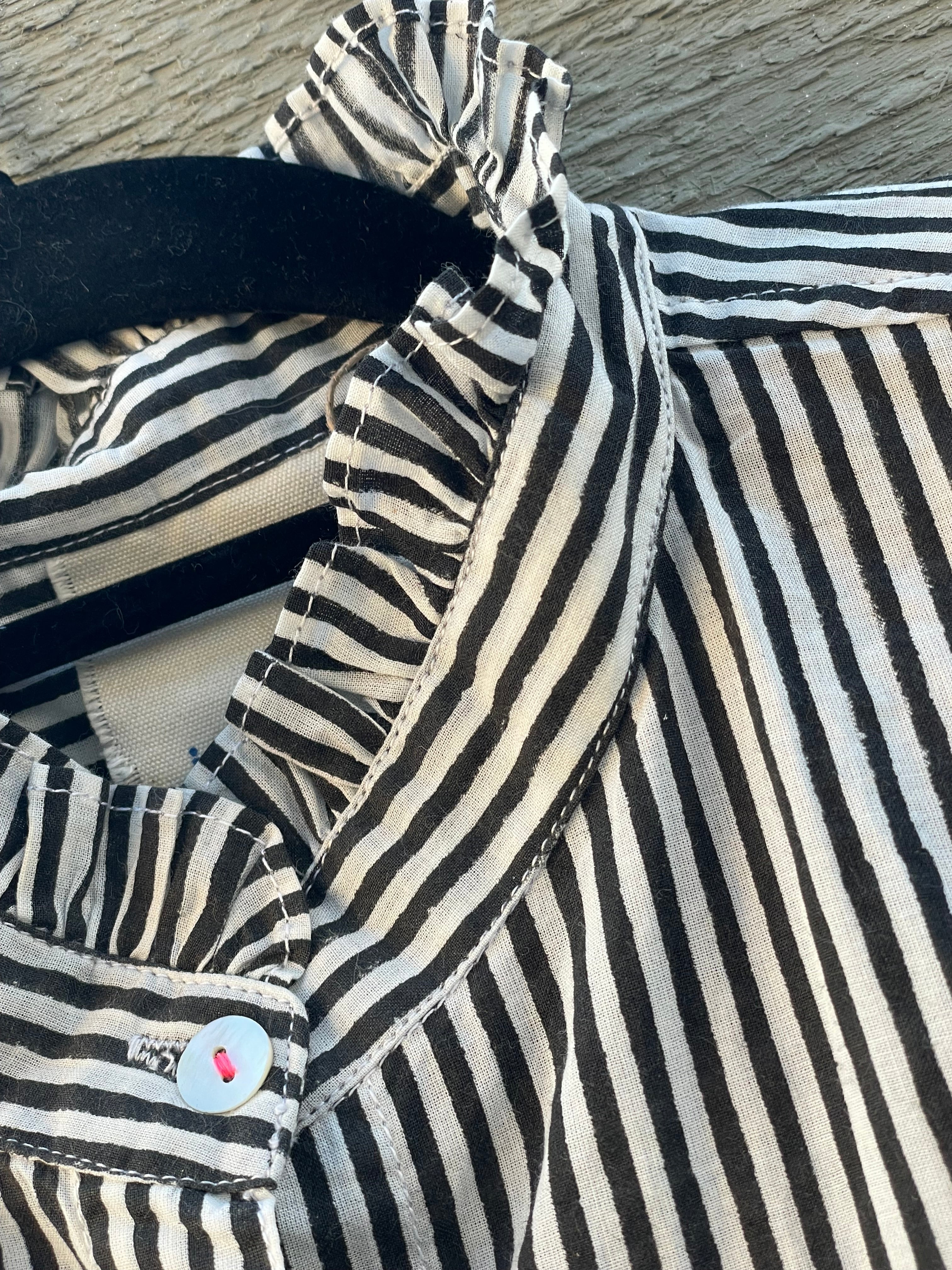 Good Girlfriend Shirt with Ruffle Trim Menswear Stripe Black