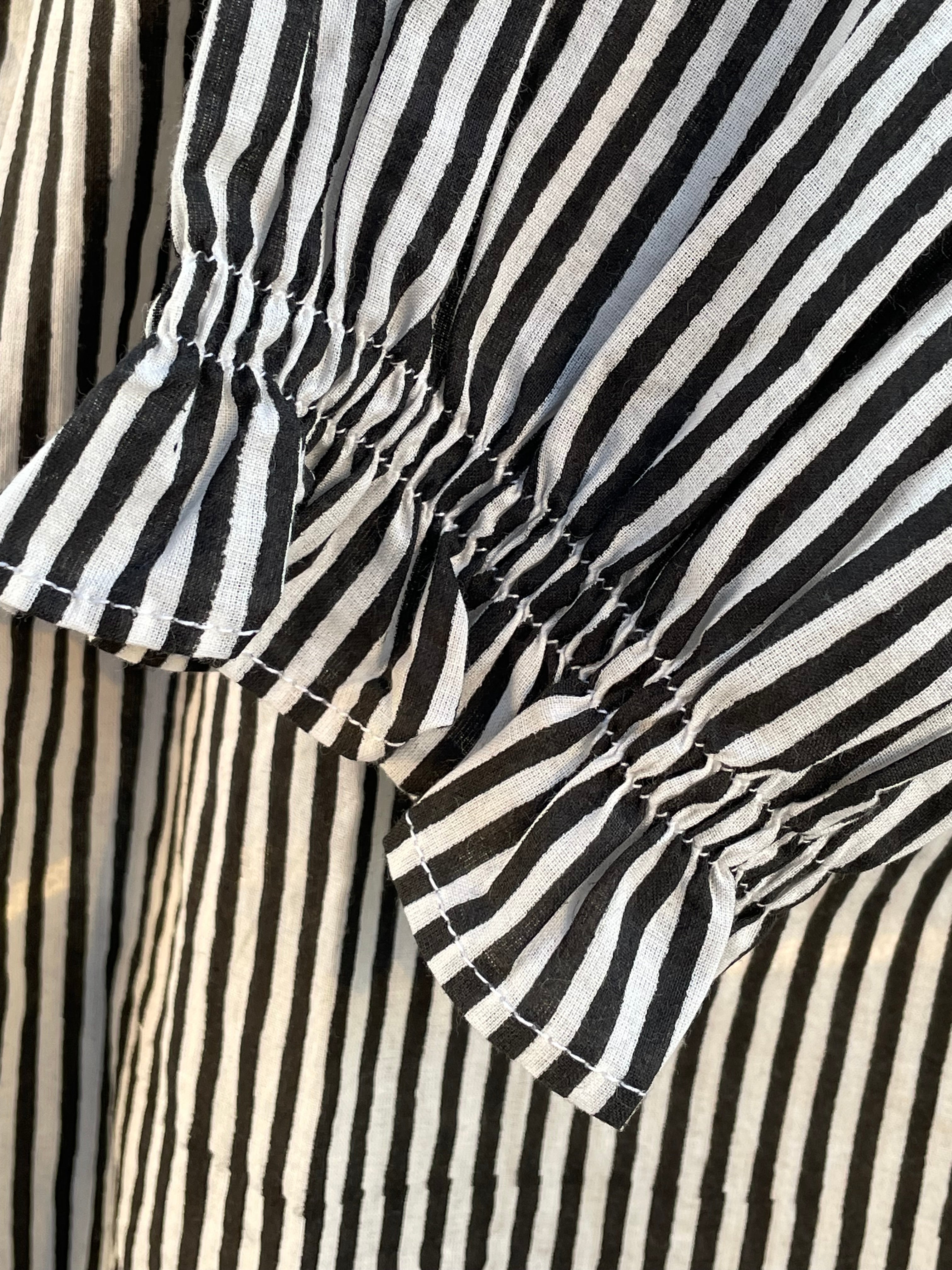 Good Girlfriend Shirt with Ruffle Trim Menswear Stripe Black