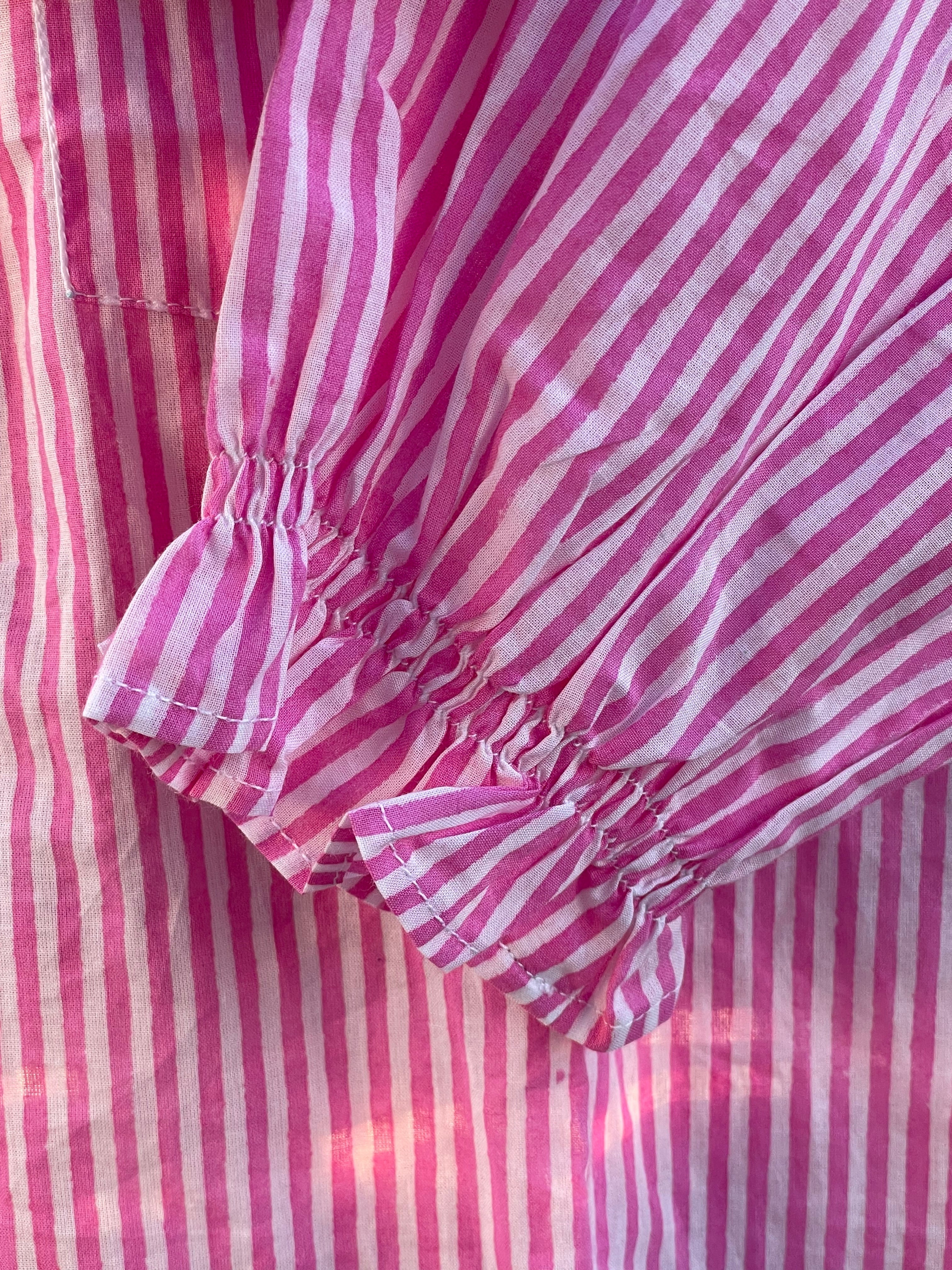 Good Girlfriend Shirt with Ruffle Trim Menswear Stripe Dahlia