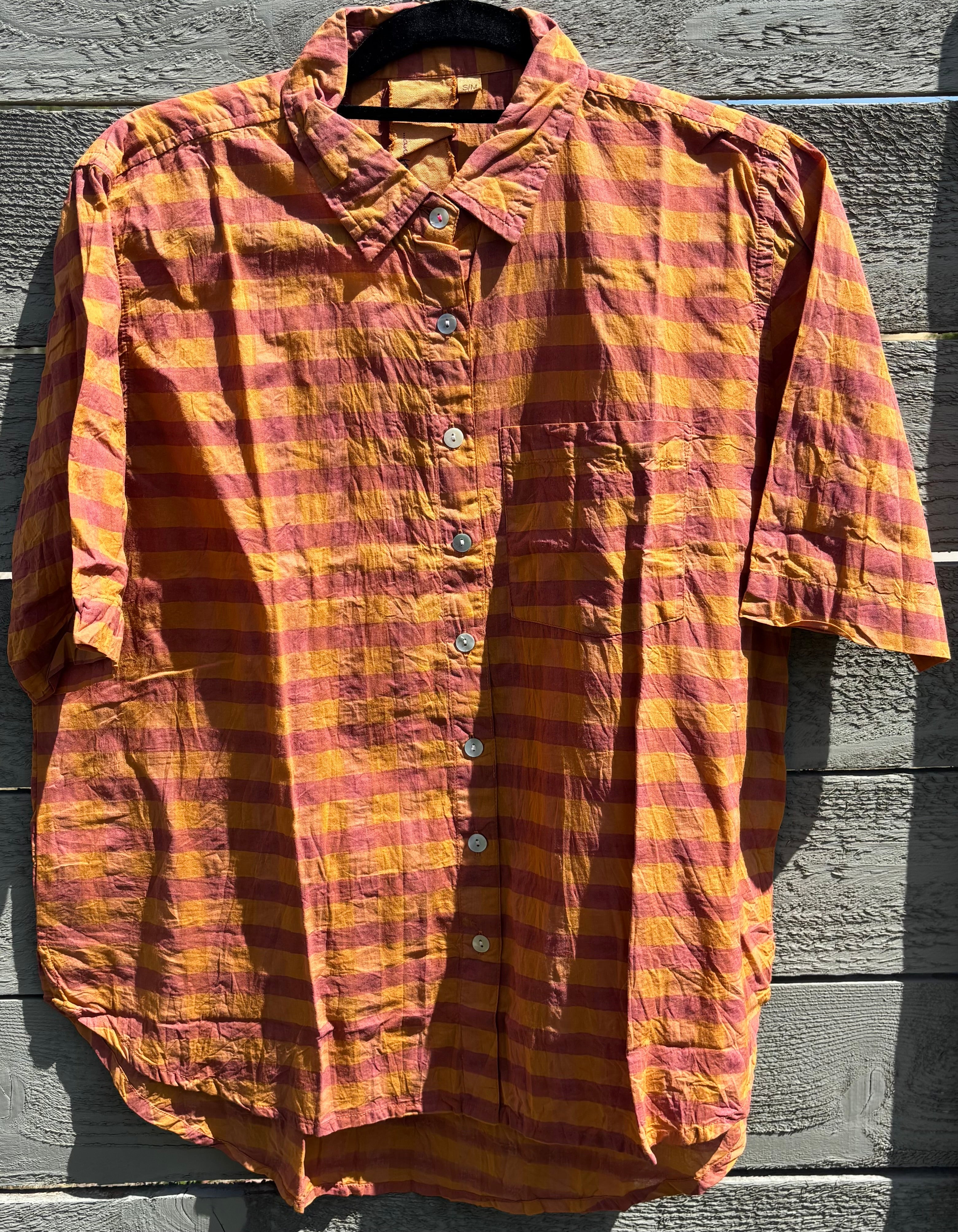 Good Boyfriend Short Sleeve Shirt - Gingham Picnic Overdye Fawn