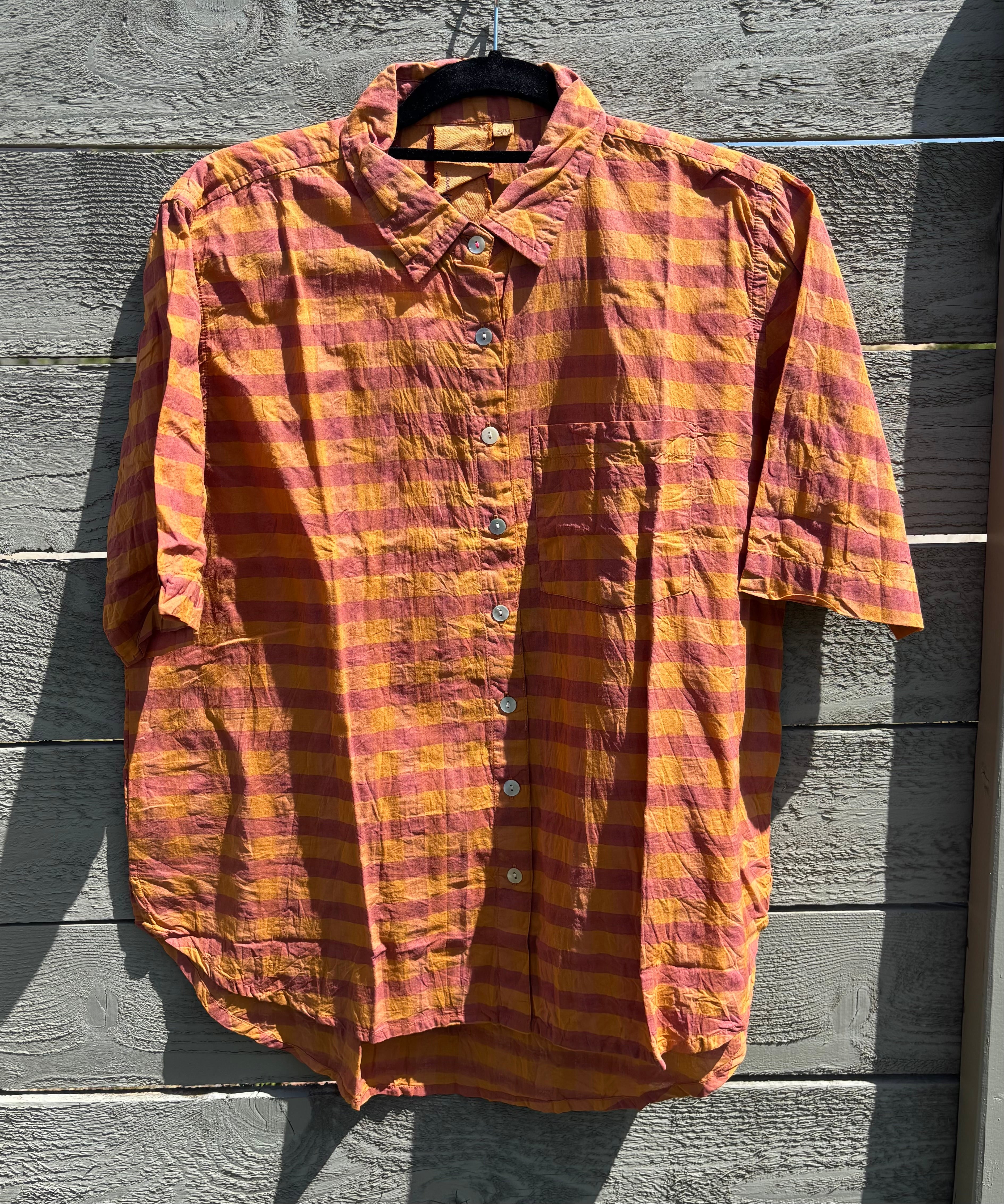Good Boyfriend Short Sleeve Shirt - Gingham Picnic Overdye Fawn