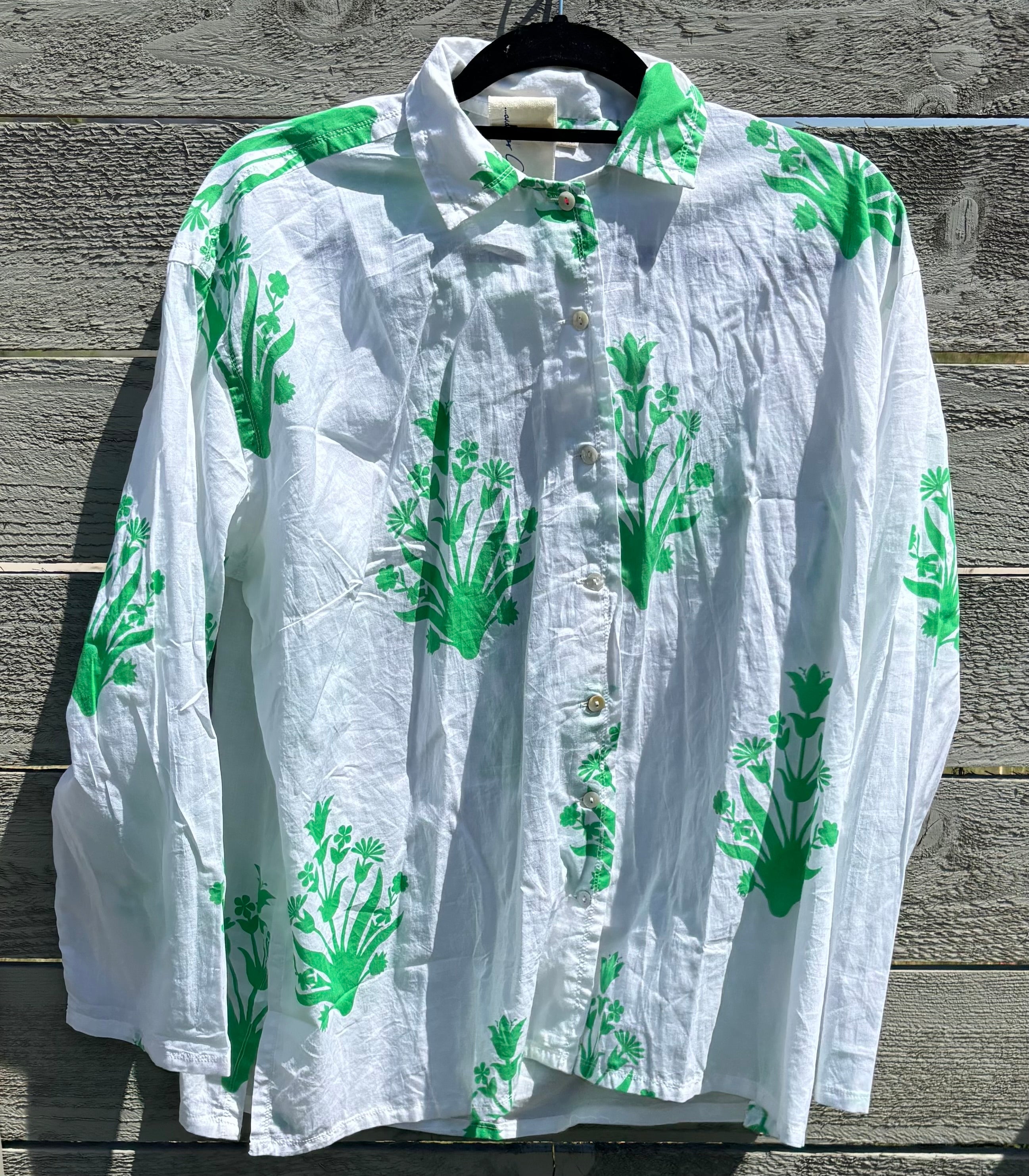 Relaxed Boyfriend Shirt - Cameo Floral Kelly Green