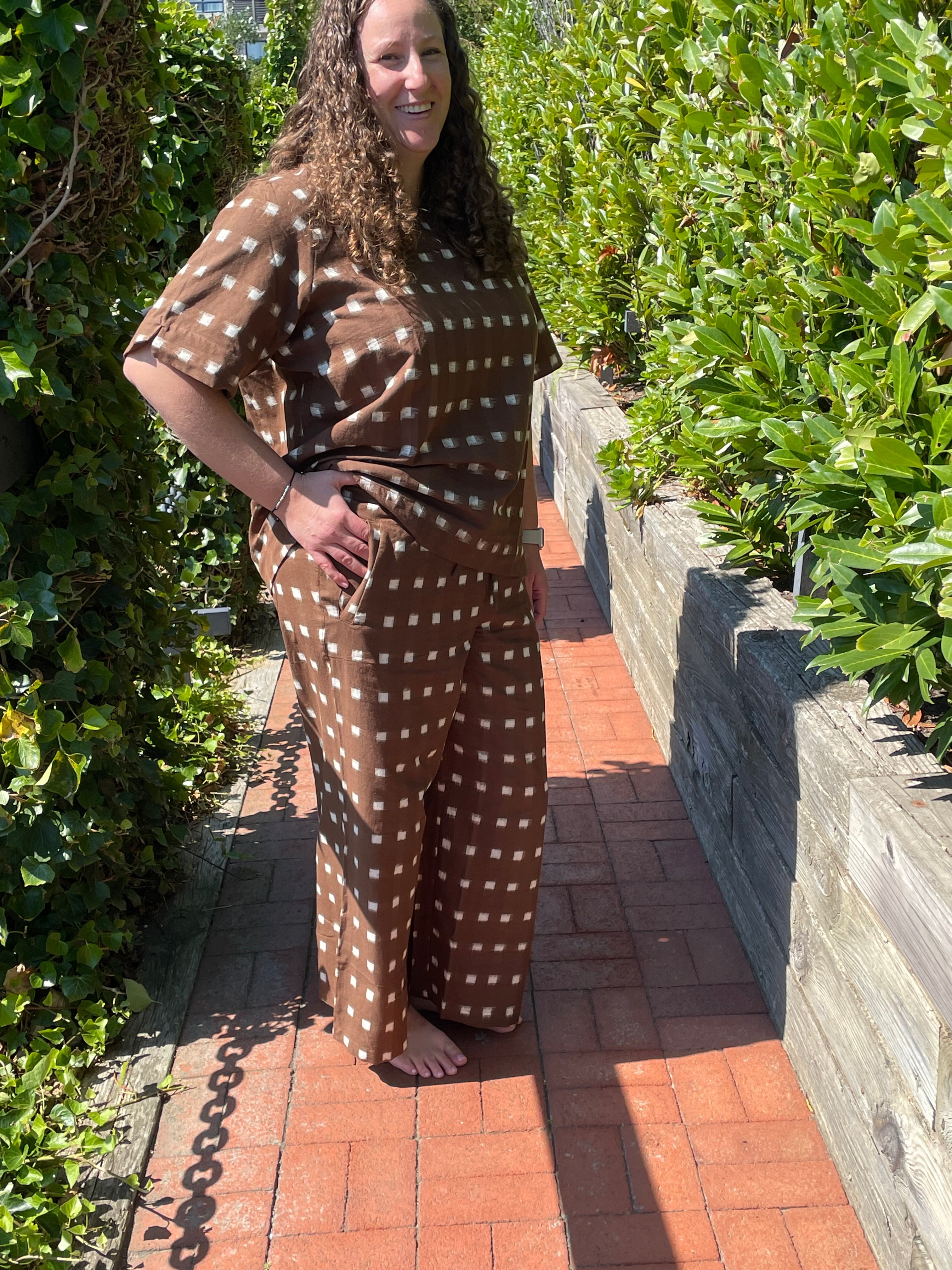 Shore Pant - Ikat Squares Mocha