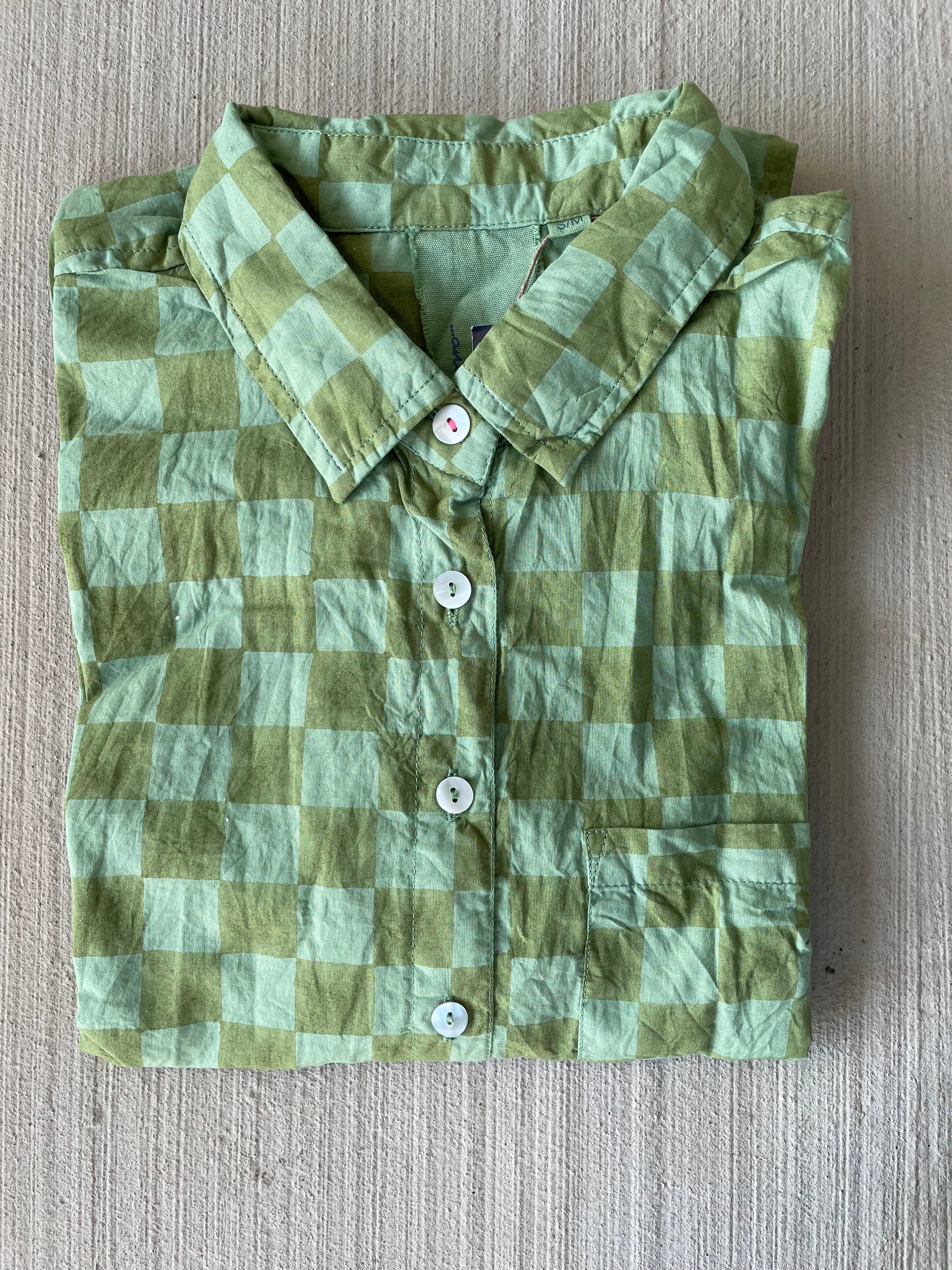 Good Boyfriend Shirt - Checkerboard Olive with Watercress Overdye