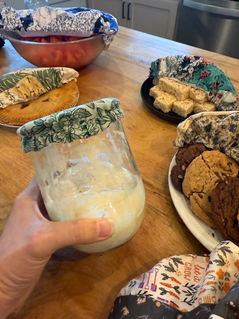 Handmade cotton jar cover by Five Oaks Farm — reusable, plastic-free
