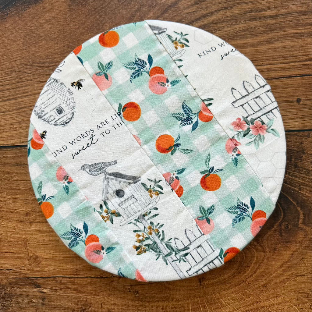 Handmade cotton bowl cover by Five Oaks Farm — reusable, plastic-free