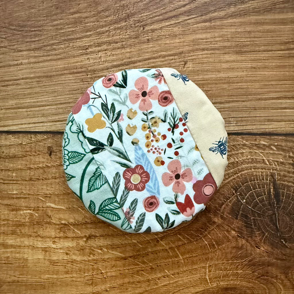 Cotton jar cover on a jar — reusable, plastic-free, Five Oaks Farm