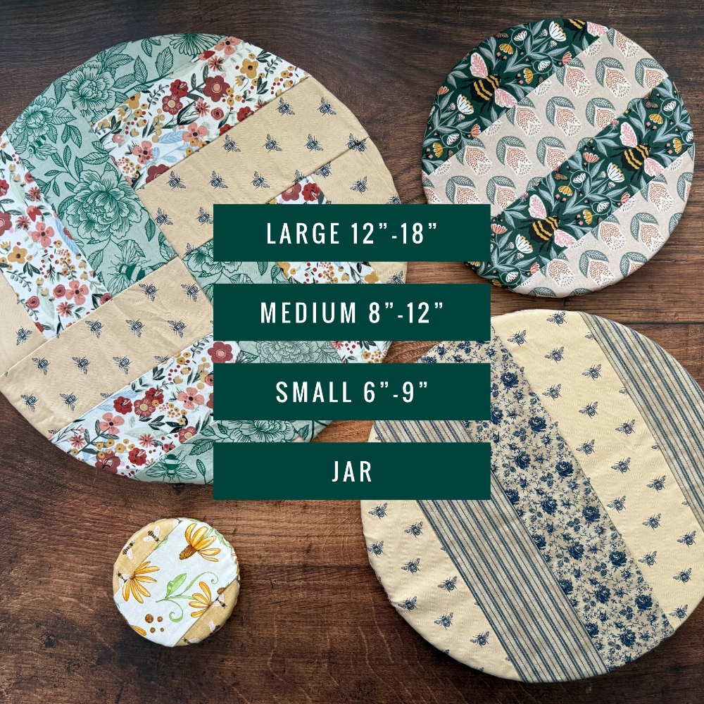 Cotton jar cover fitted over a jar — reusable, plastic-free, Five Oaks Farm