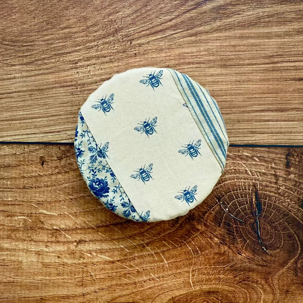 Handmade cotton jar cover by Five Oaks Farm — reusable, plastic-free