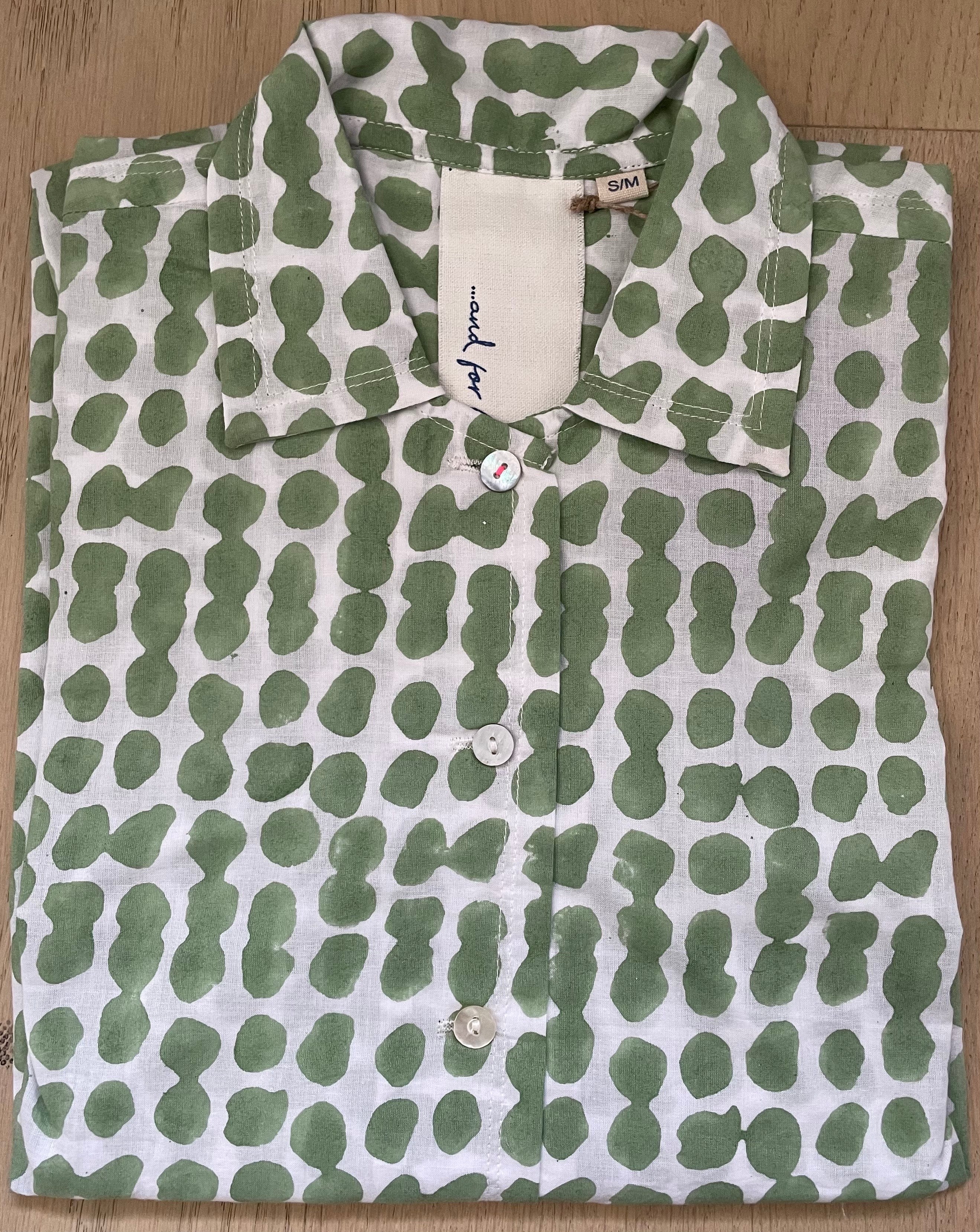 Relaxed Boyfriend Shirt Messy Dot - Watercress