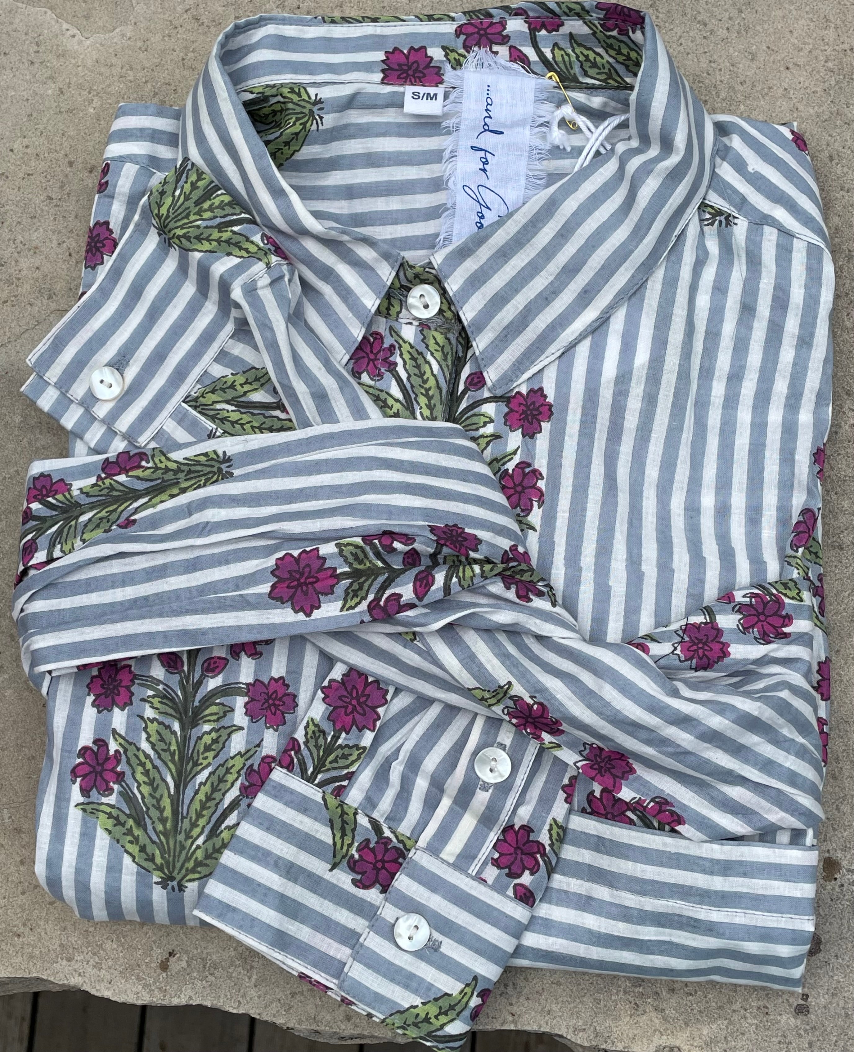 Good Boyfriend Shirt - Palm Cove Floral Dove Grey