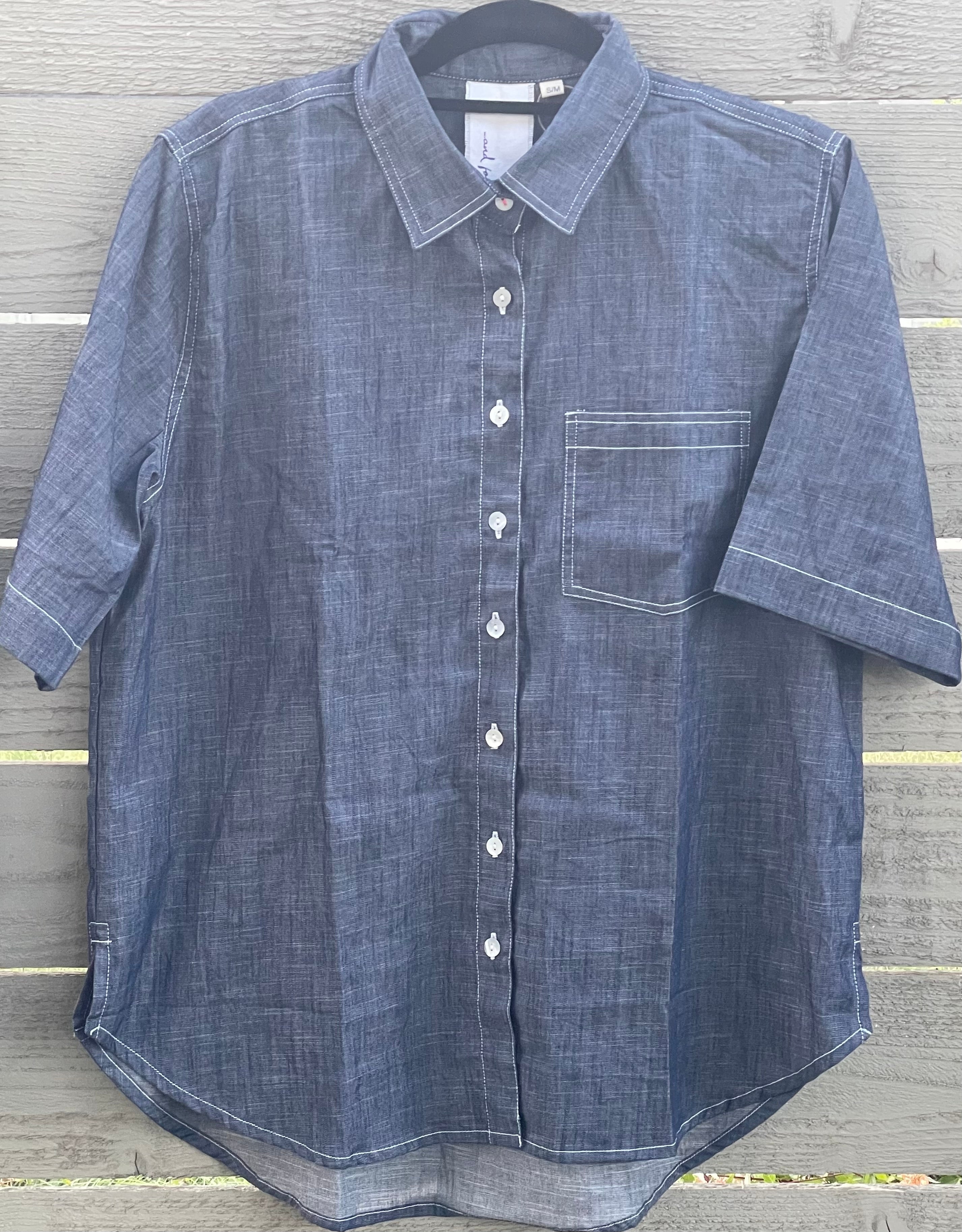 Good Boyfriend Shirt - Short Sleeve Chambray Dark Denim Wash