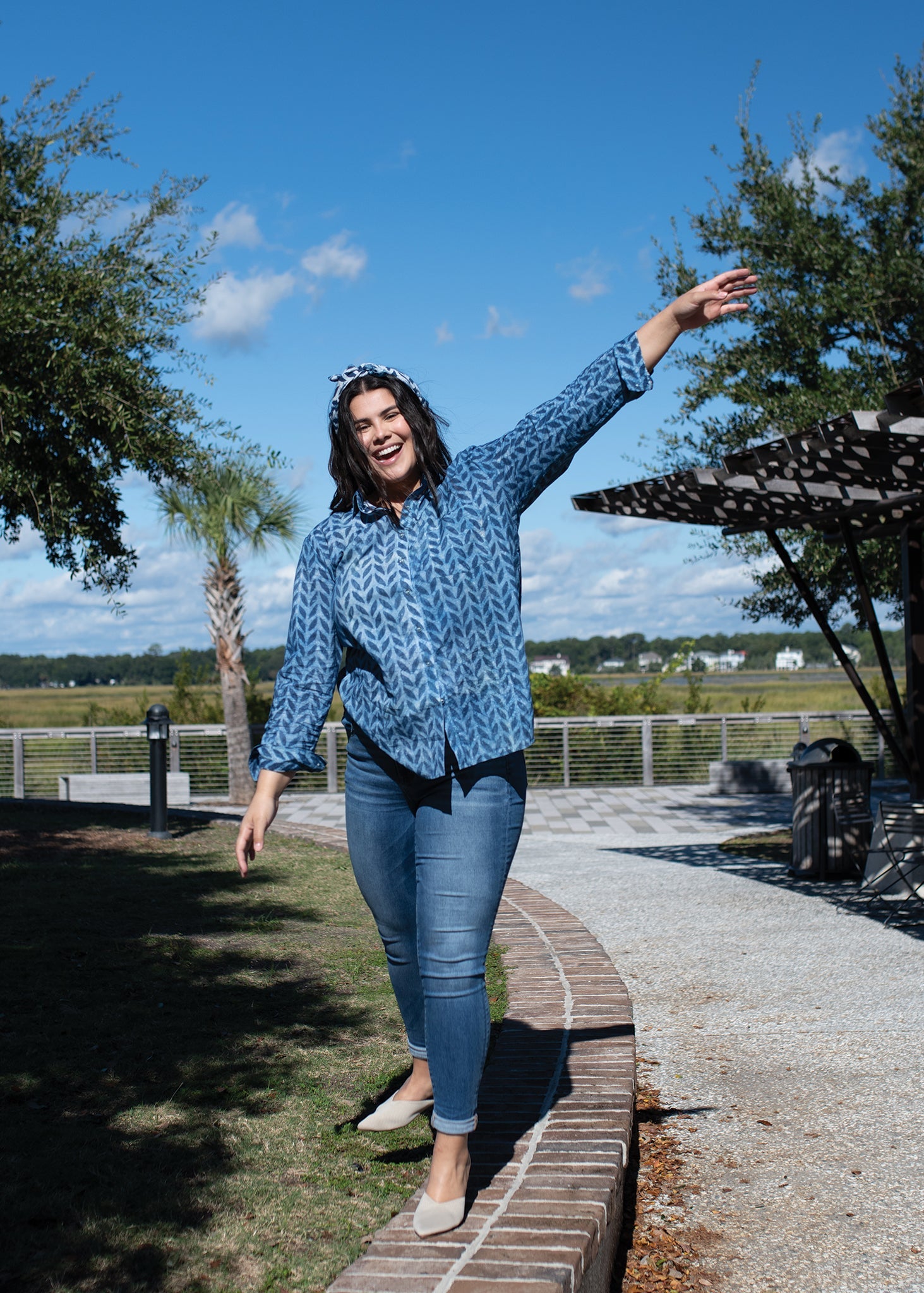 Good Boyfriend Shirt - Indigo Chevron
