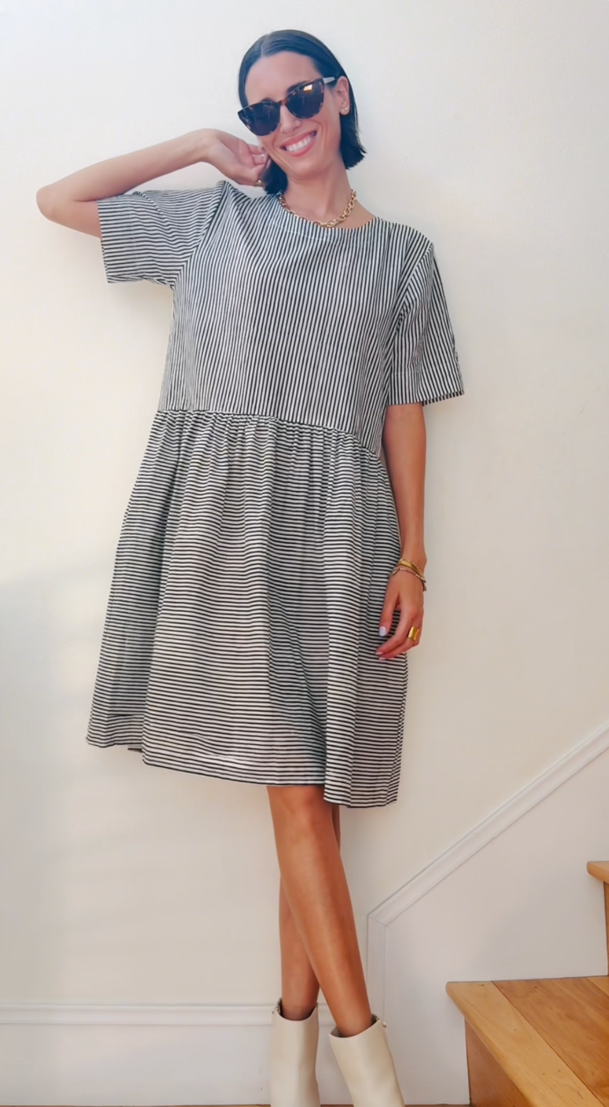 Hudson Dress - Menswear Stripe Black