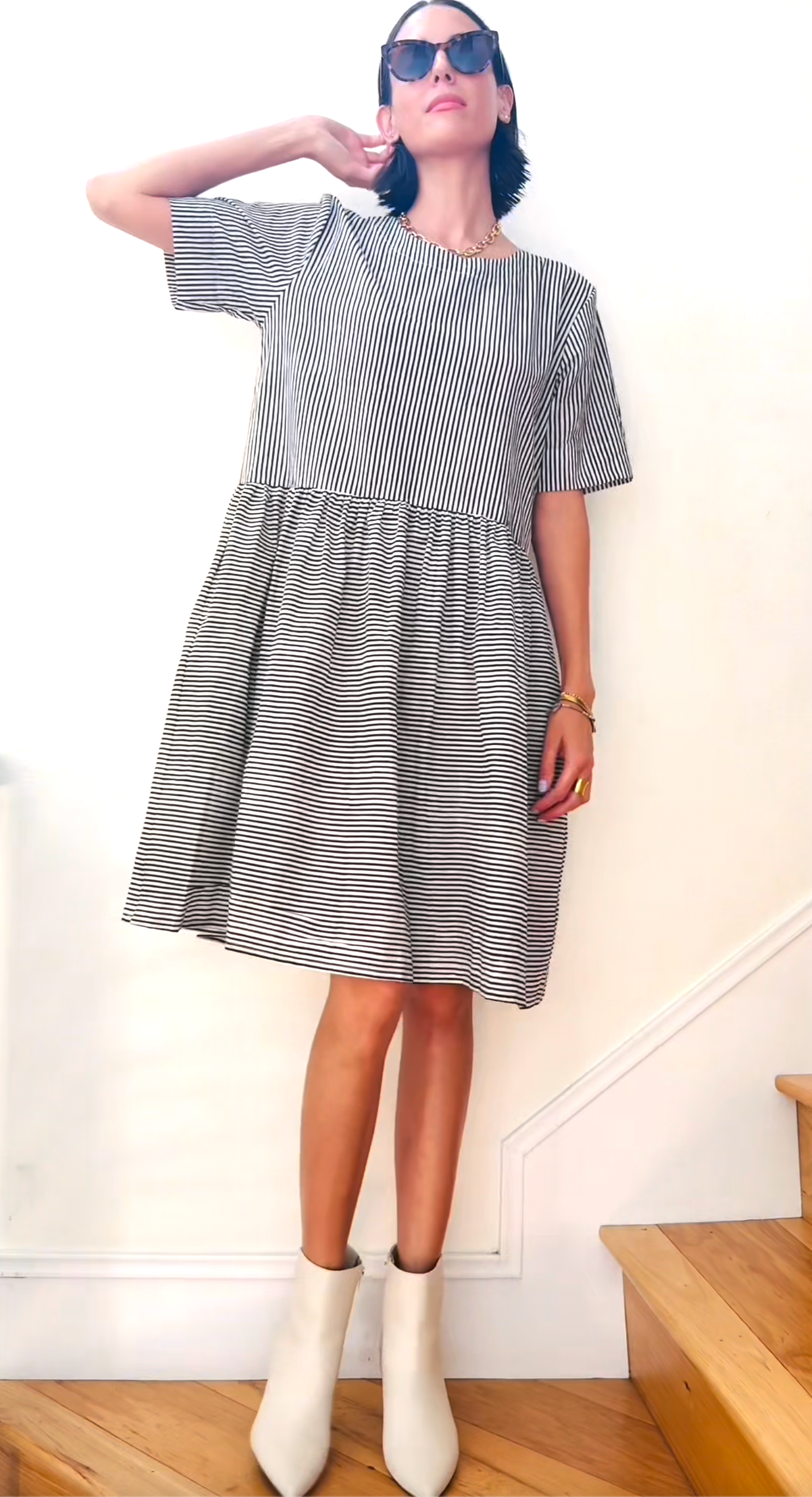 Hudson Dress - Menswear Stripe Black
