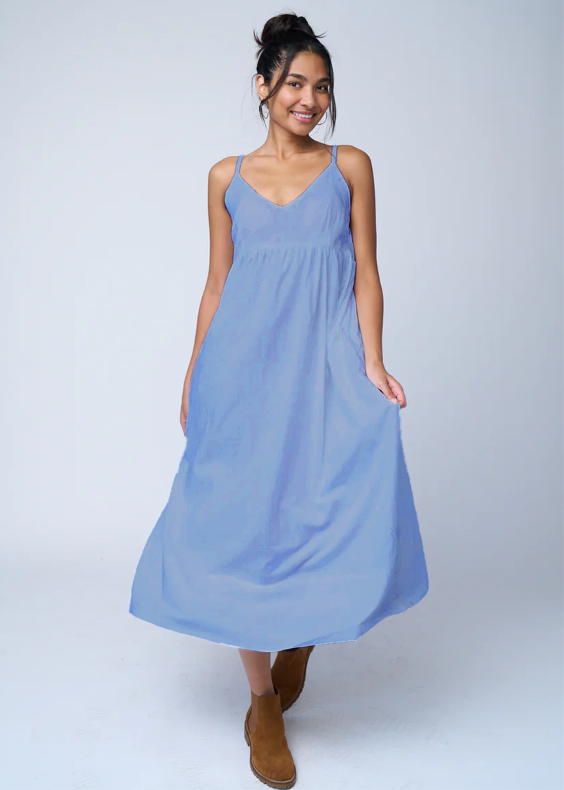 Hamptons Dress Linen - Bluebird