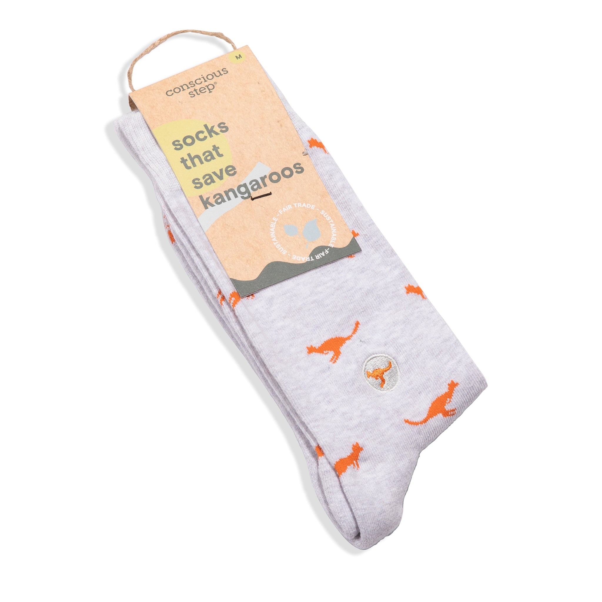 Orange and gray kangaroo organic cotton crew socks — Conscious Step