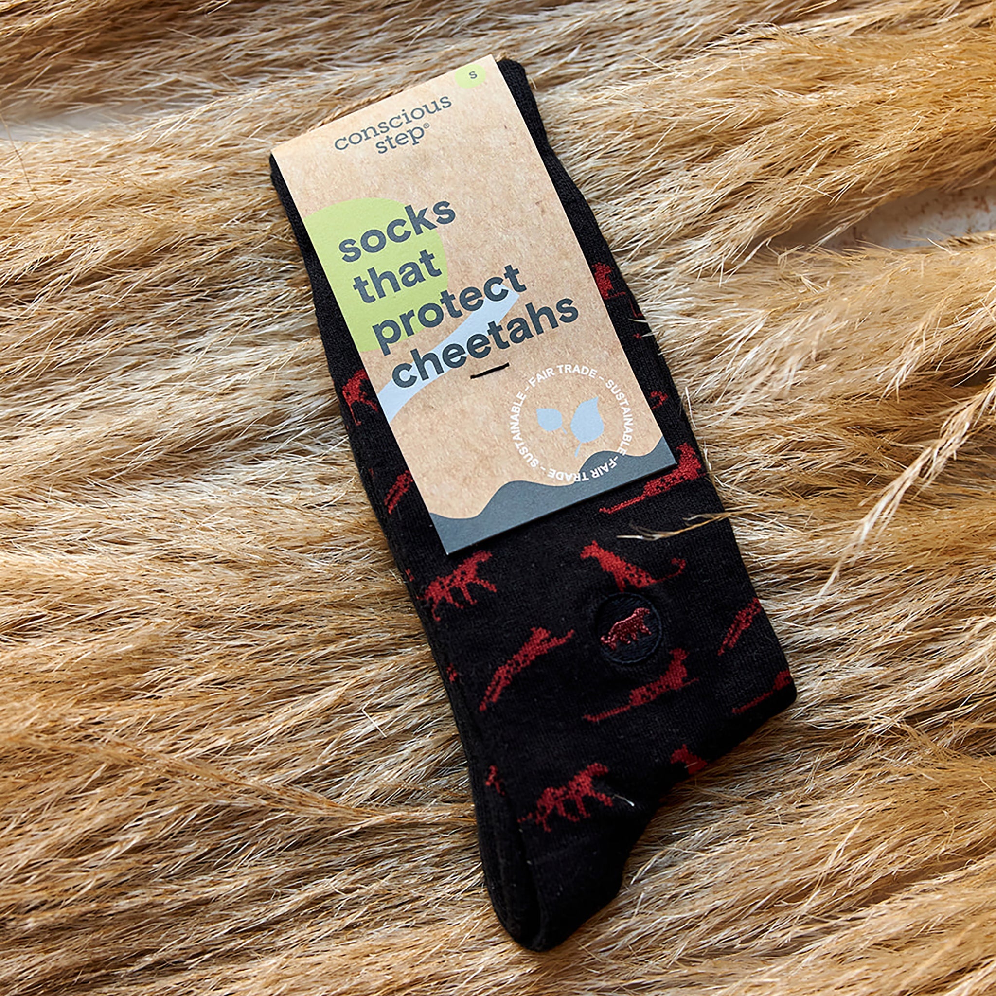 Close-up of cheetah sock pattern — Conscious Step