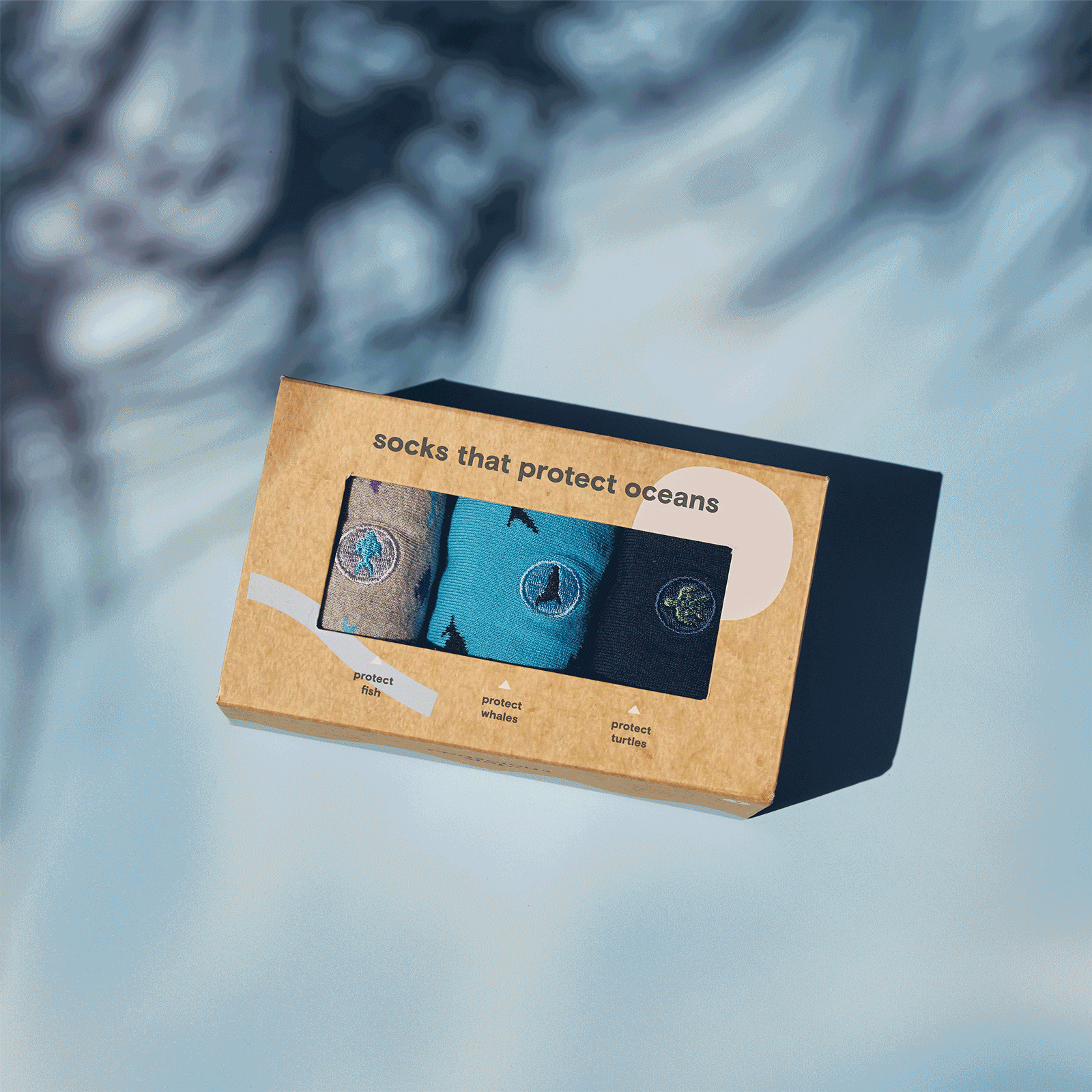 Protect Oceans Gift Box — organic cotton crew socks with sea turtles, fish & whales, gives back