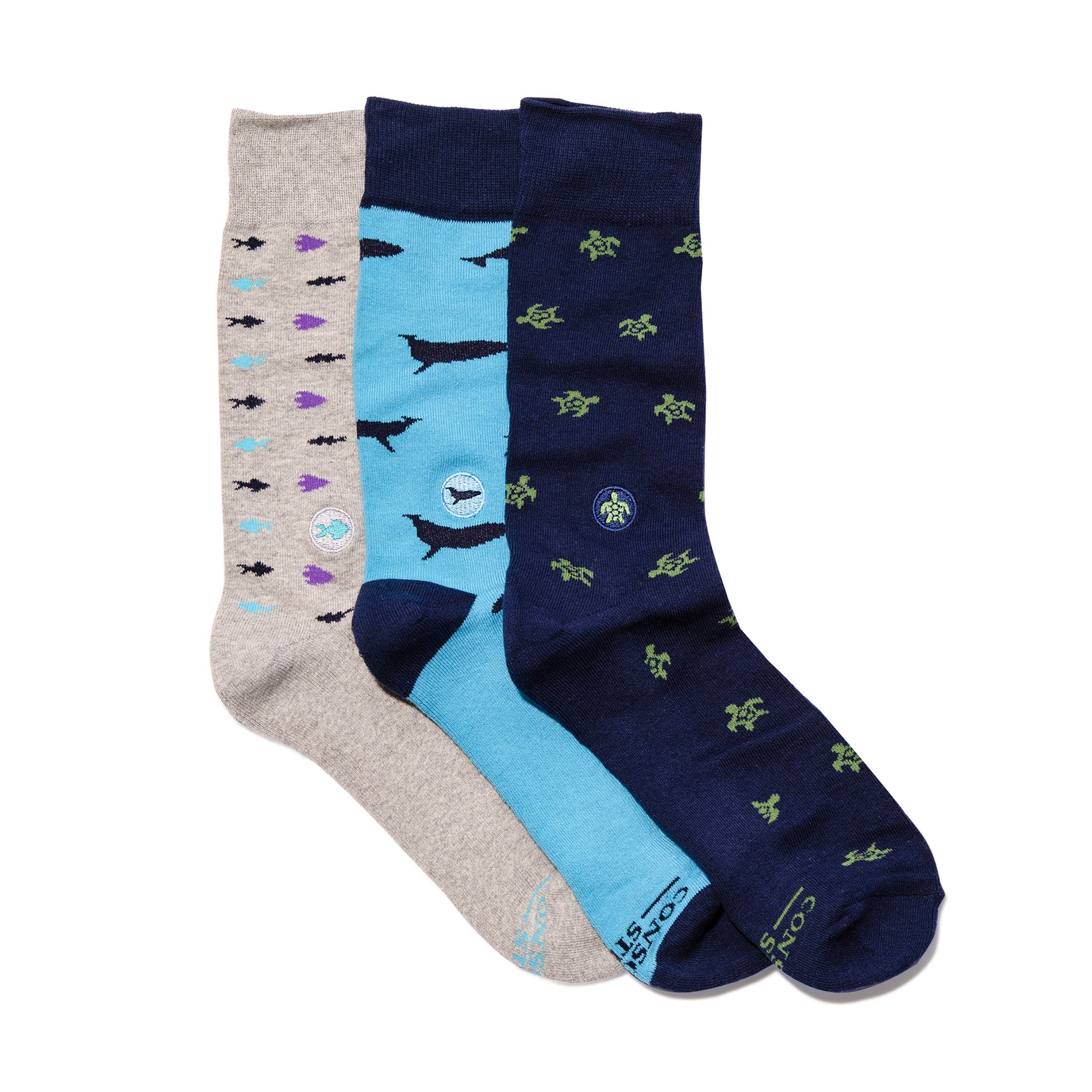 Protect Oceans Gift Box — organic cotton crew socks with sea turtles, fish & whales, gives back