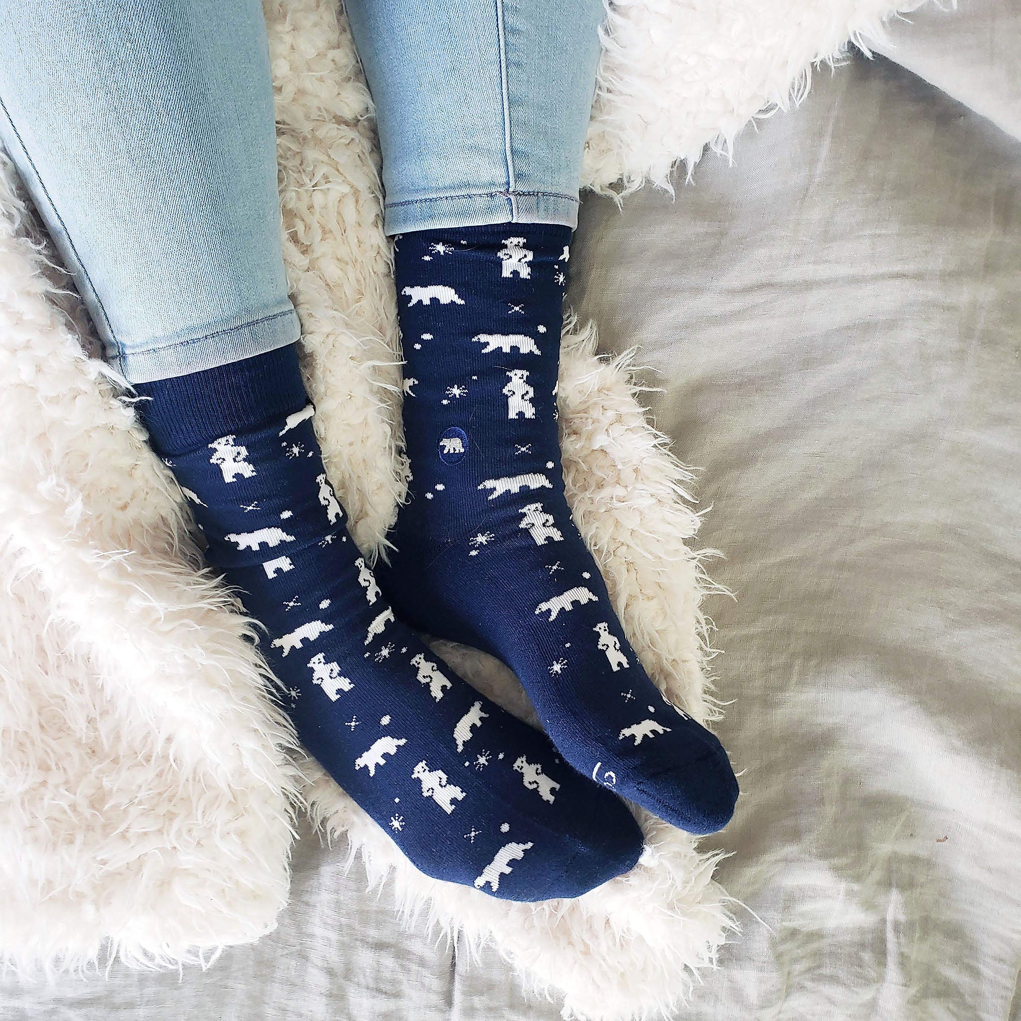 Close-up of polar bear sock pattern — Conscious Step