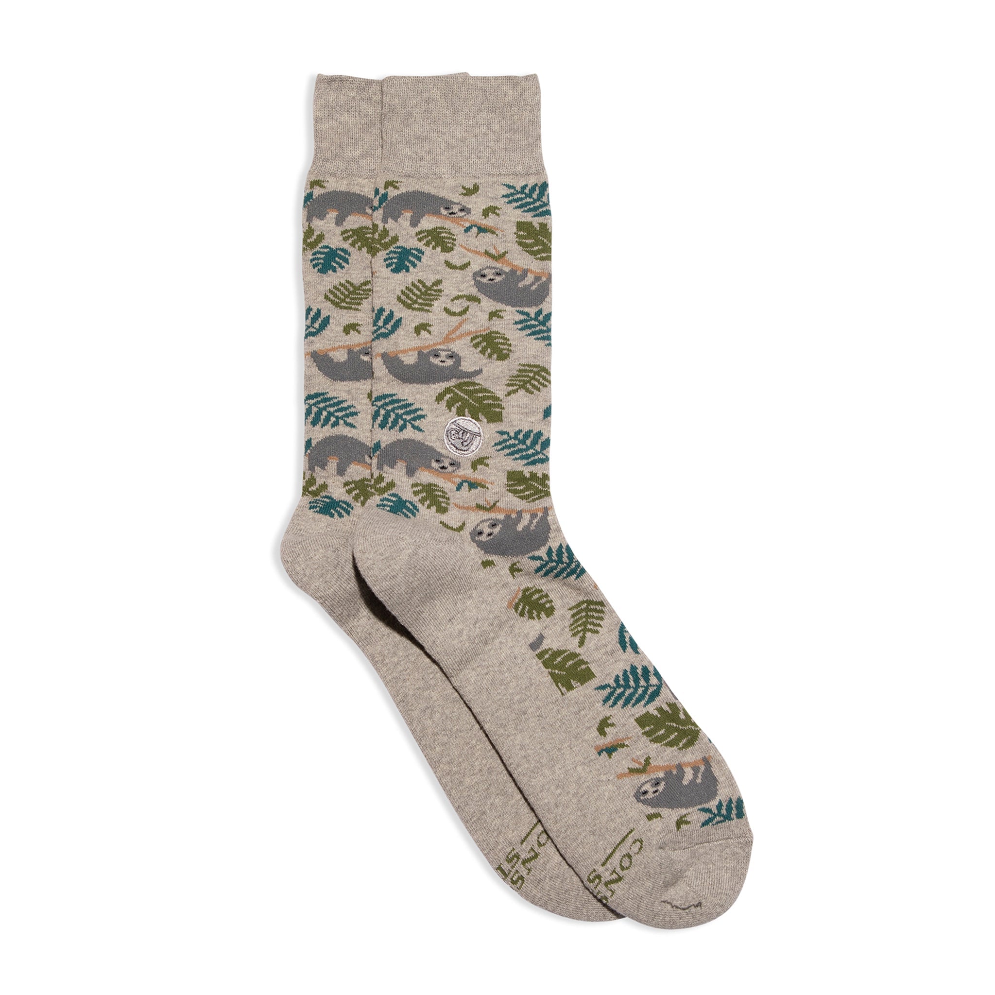 Gray jungle-sloth organic cotton crew socks — Conscious Step
