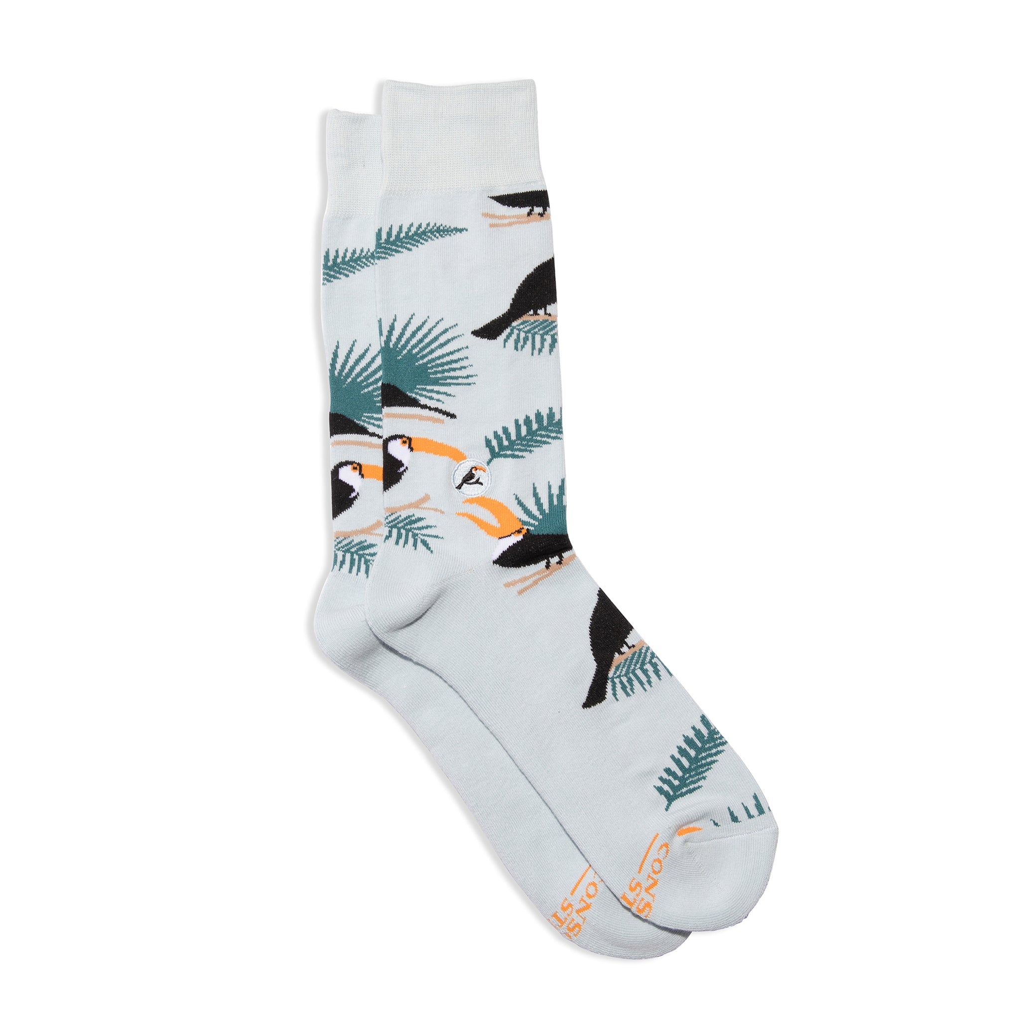 Socks that Protect Toucans by Conscious Step — light blue organic cotton crew socks