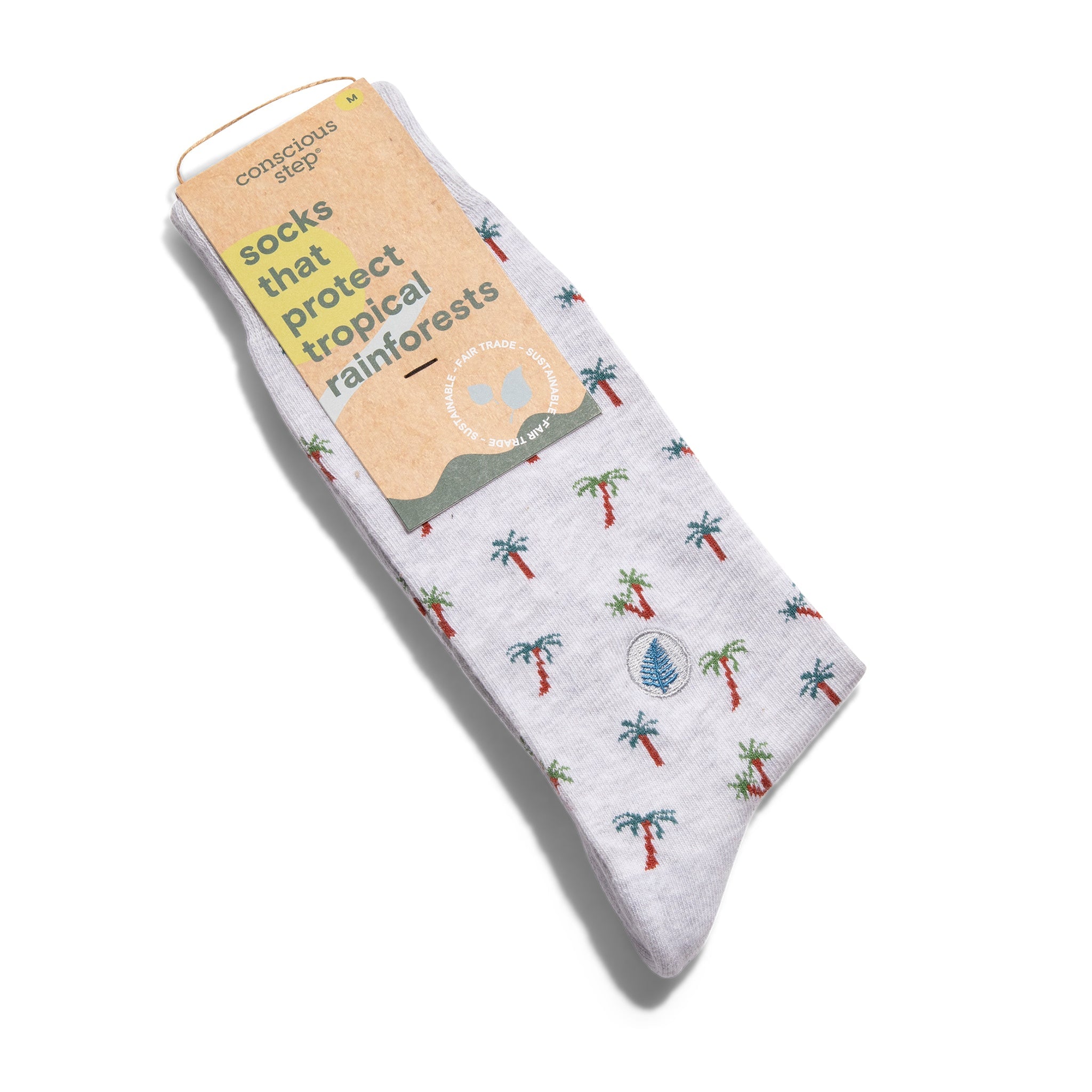 Gray palm-print organic cotton crew socks — Conscious Step