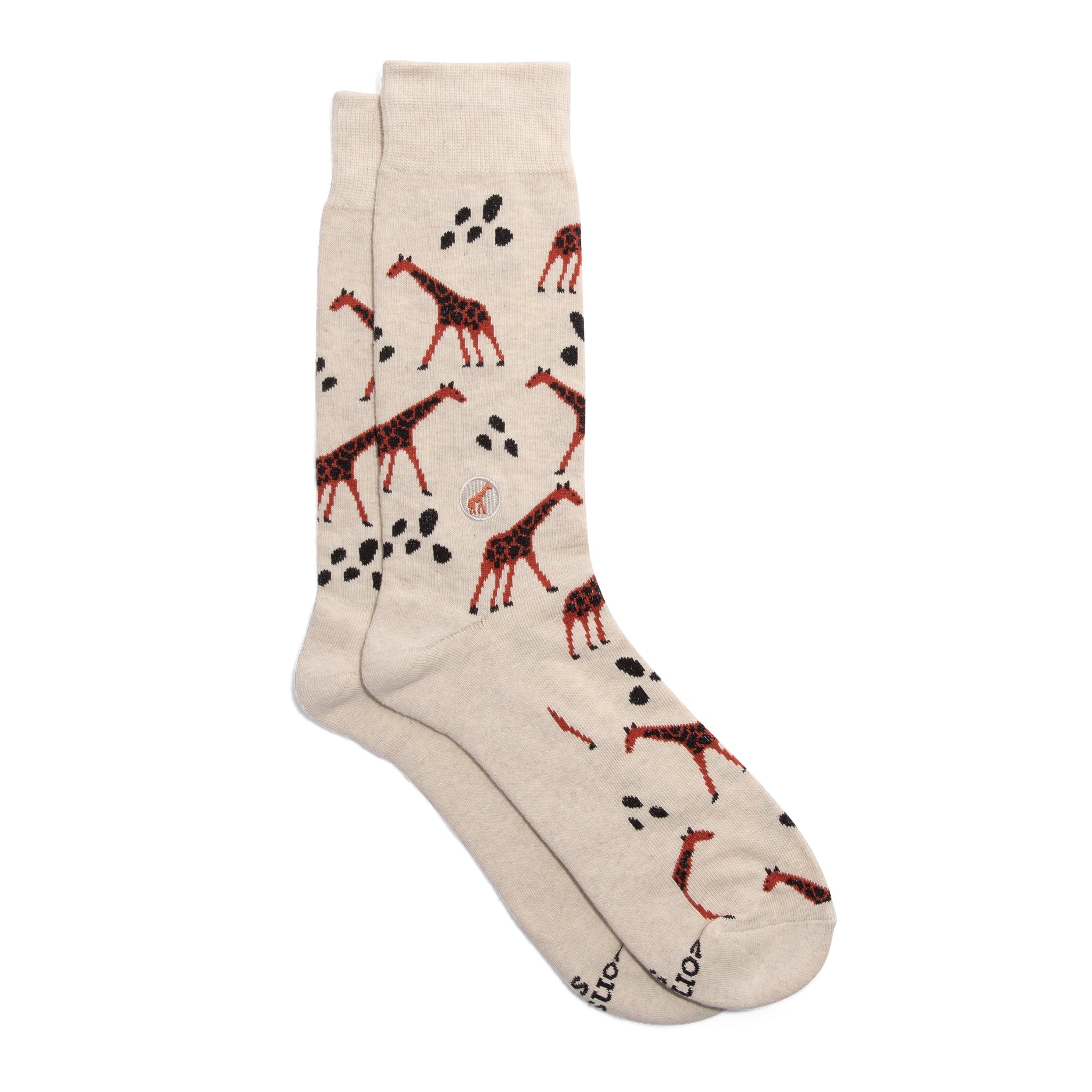 Socks that Protect Giraffes by Conscious Step — savanna organic cotton crew socks with giraffes