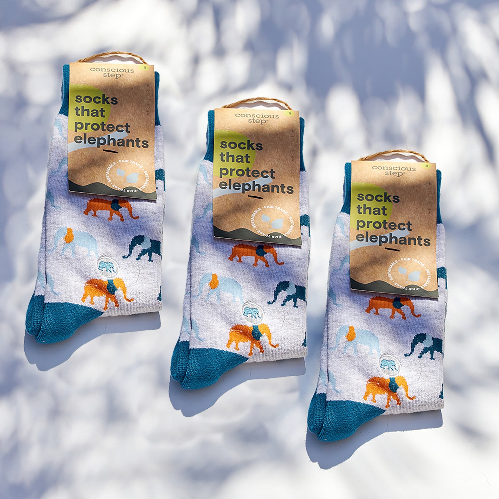 Socks that Protect Elephants, pair — Conscious Step organic cotton