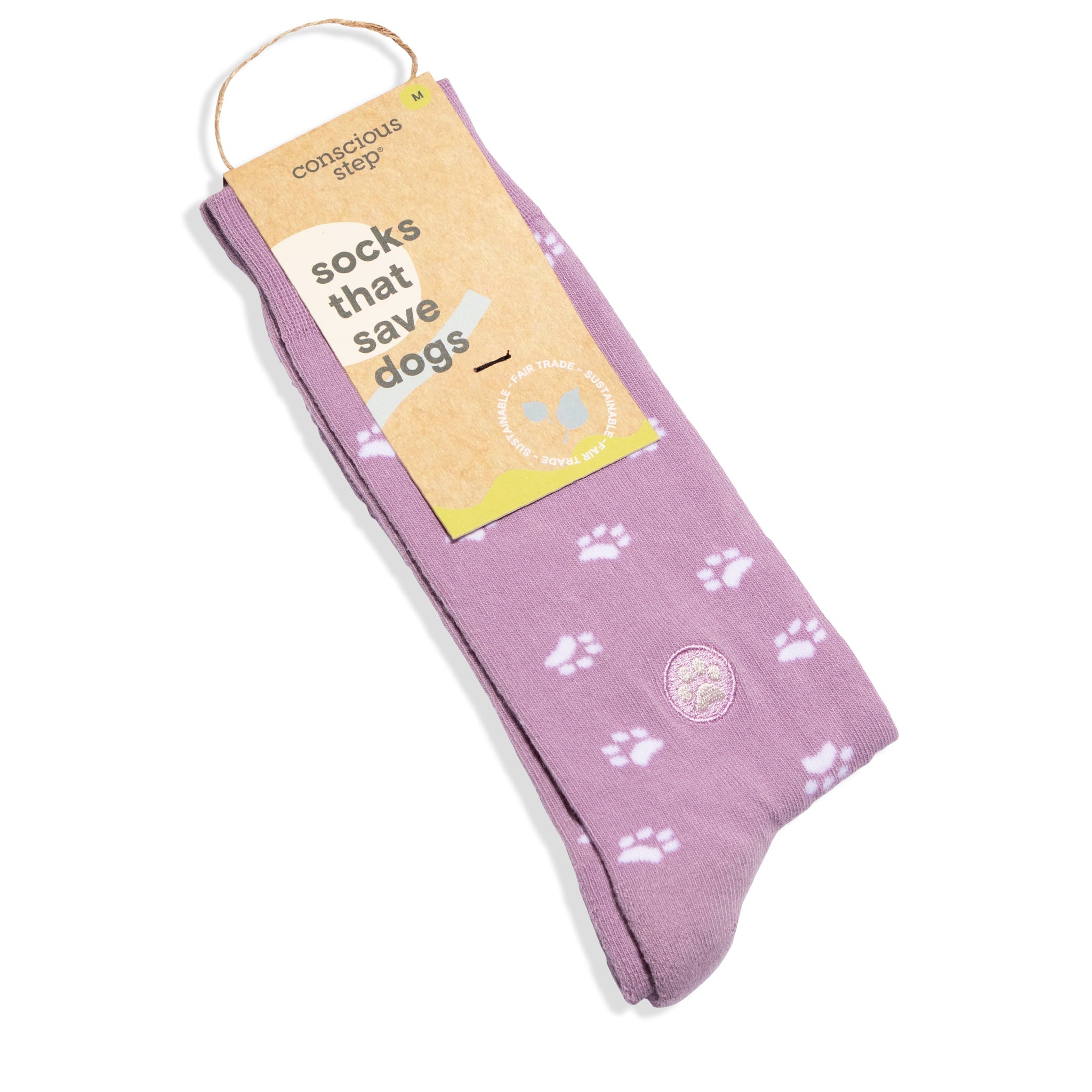 Purple paw-print organic cotton crew socks — Conscious Step
