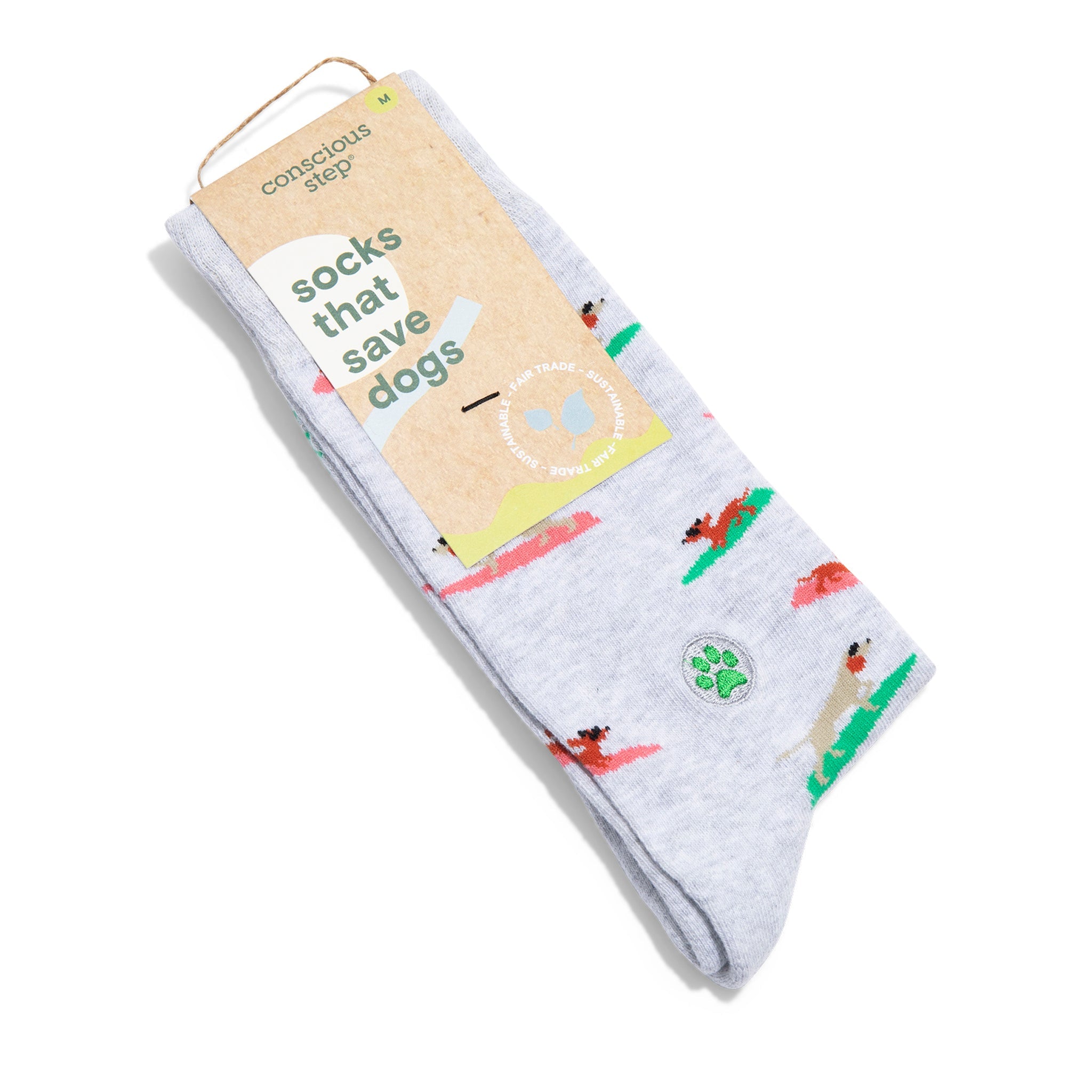 Gray surfing-pup organic cotton crew socks — Conscious Step