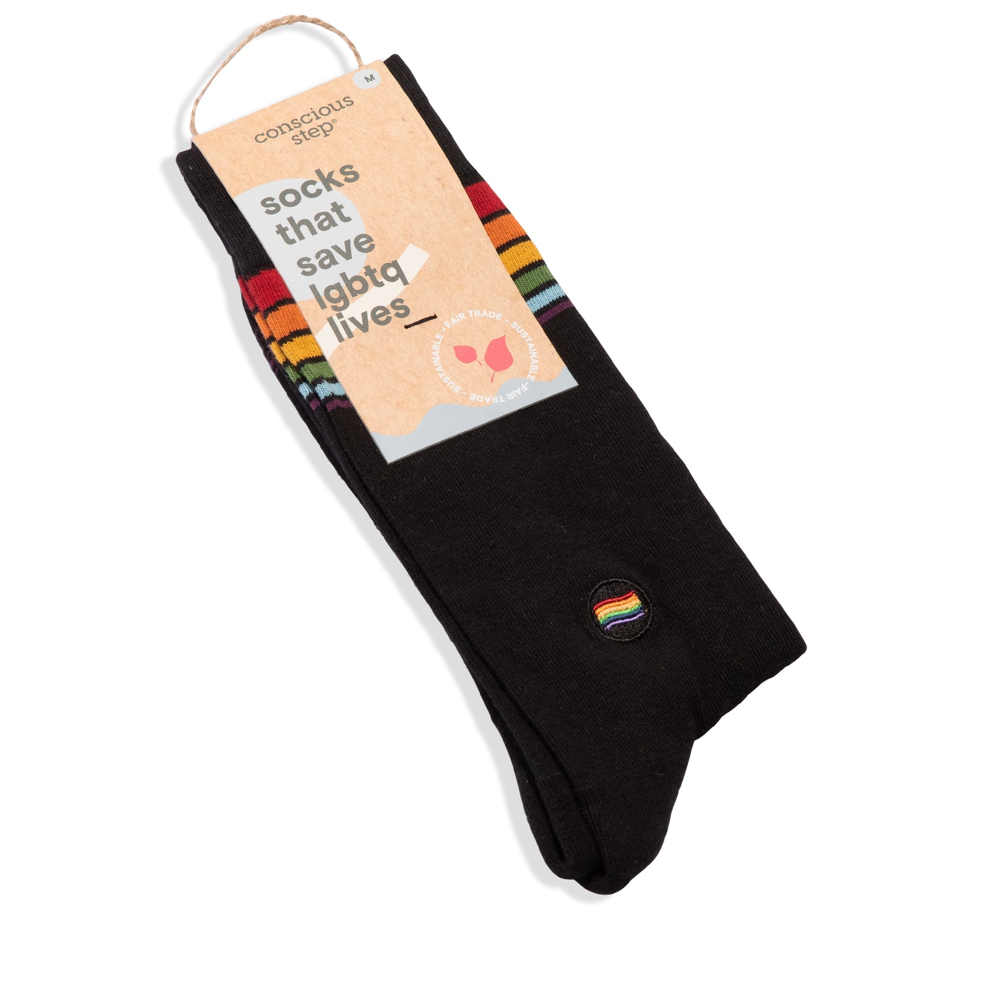 Black and rainbow pride organic cotton crew socks — Conscious Step