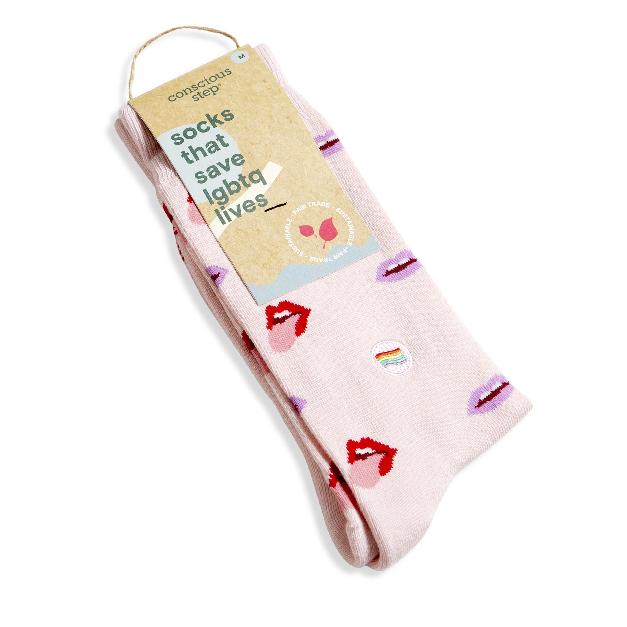 Pink lips organic cotton crew socks — Conscious Step