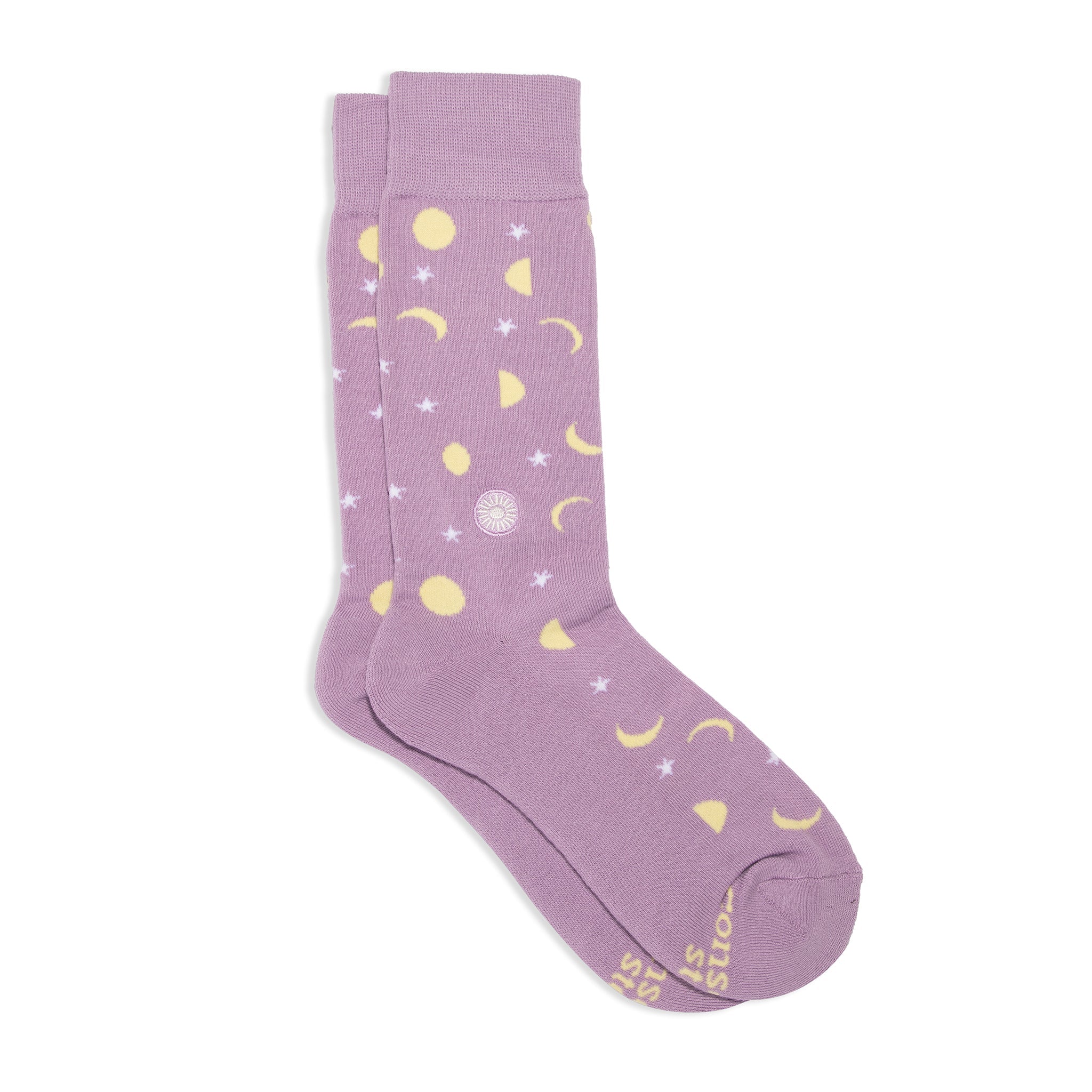 Socks that Support Mental Health by Conscious Step — celestial moon-phase organic cotton crew socks